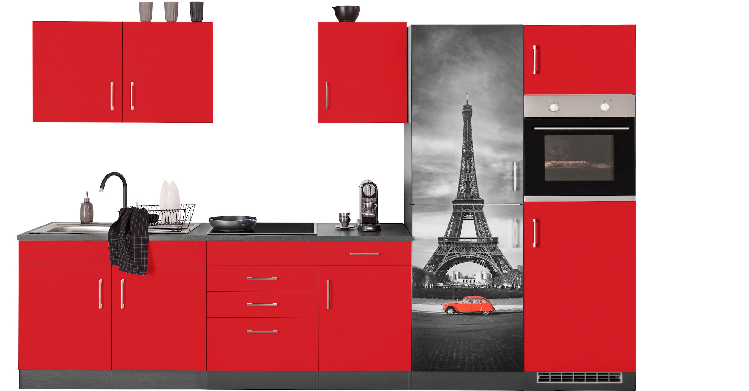 KOCHSTATION Küchenzeile "KS-Paris - Küchen mit einzigartigen Fotomotiven auf den Fronten" Breite 330 cm, wahlweise mit E-Geräten und Induktion