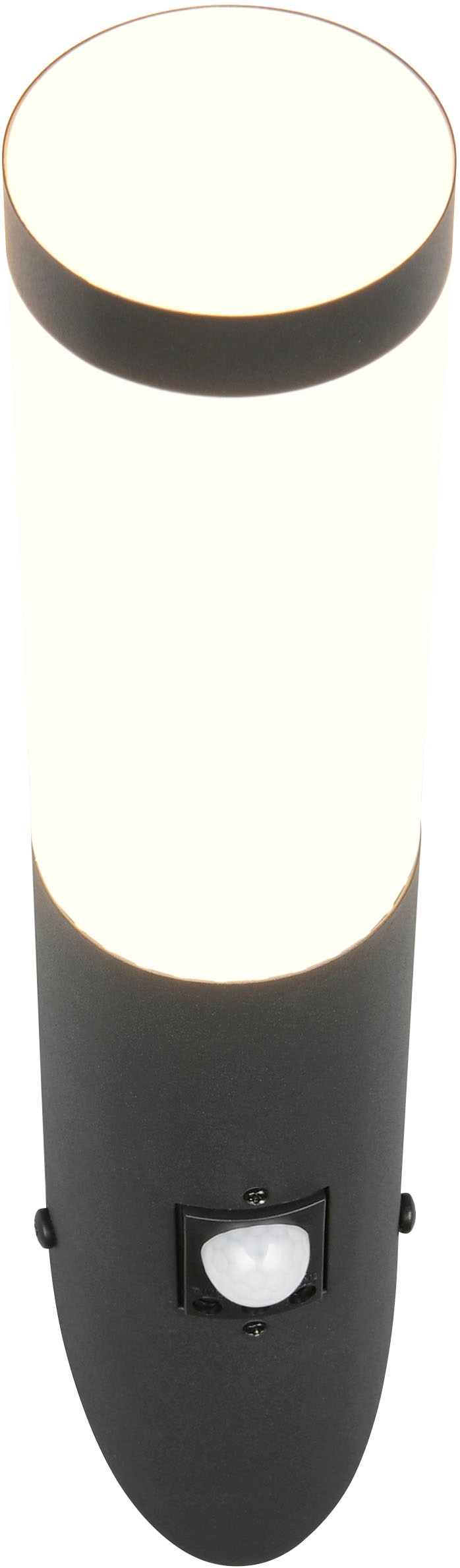TRIO Leuchten Außen-Wandleuchte »TRIOTO, Outdoor Wandlampe Edelstahl, Wandfackel exkl 1x E27 max 25W«, 1 flammig, Leuchtmittel E27 | Leuchtmittel wechselbar, röhrenförmige Hauswand Beleuchtung, Bewegungsmelder, IP44 39cm hoch
