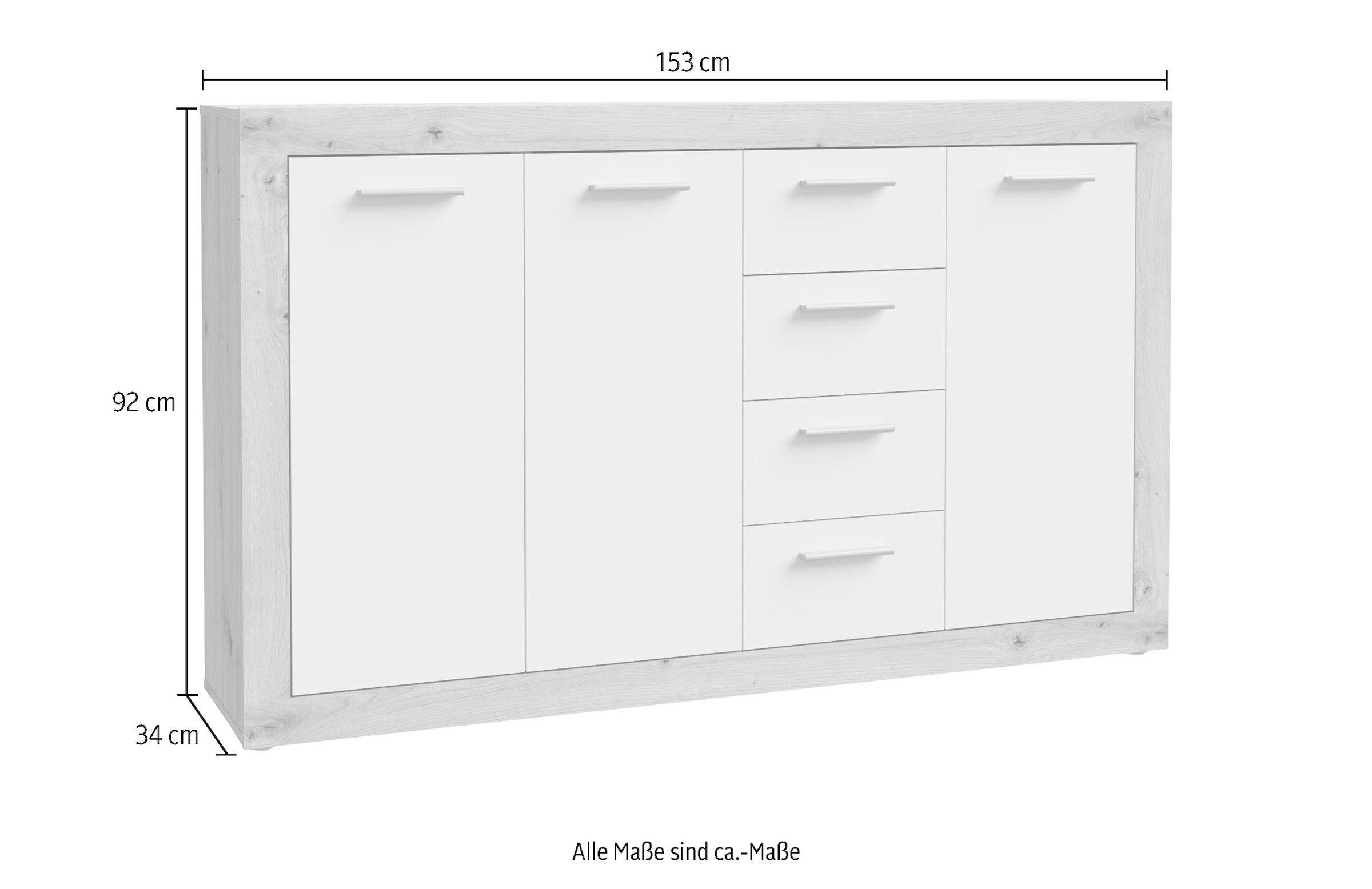 FORTE Sideboard »Baccio«, Breite 153 cm, Höhe 92 cm, 3 Türen und 4 Schubkästen