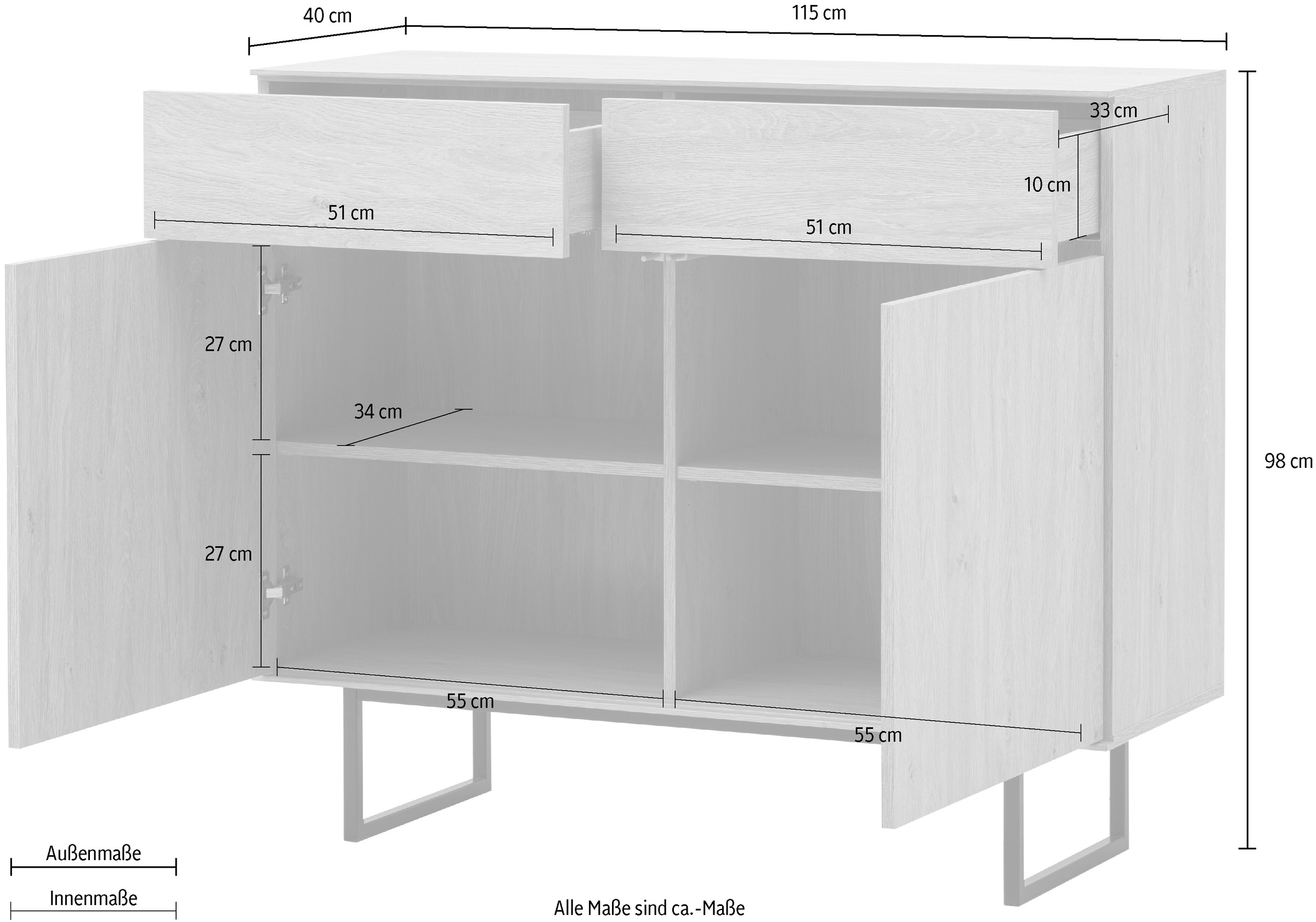 Home affaire Sideboard »Lund, moderner Schrank, Kommode mit Kufengestell«, ausreichend Stauraum, vielseitig einsetzbar, 115 cm breit