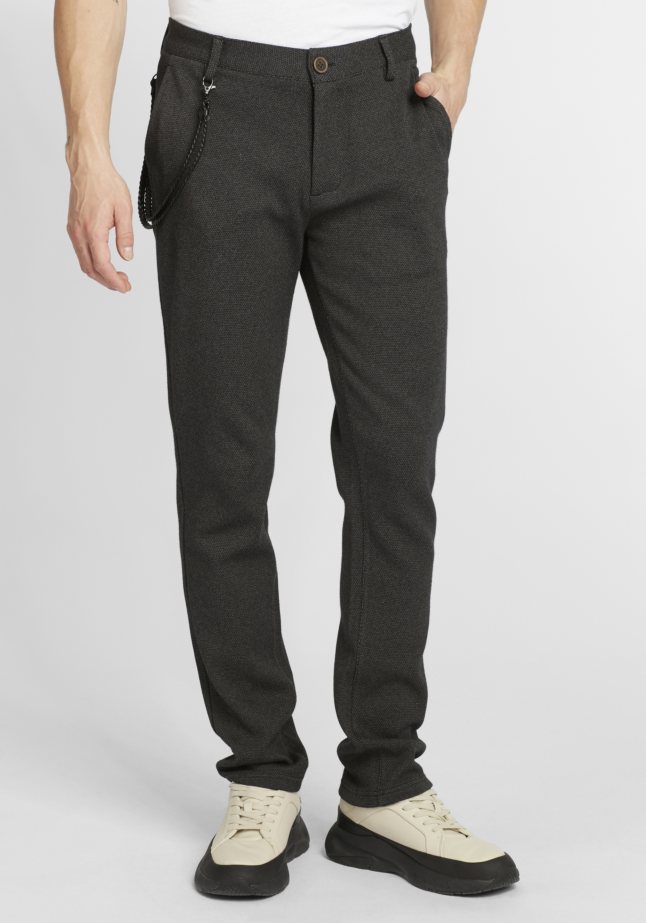 Blend Chinohose "BHWalton" Strukturierte Stoffhose mit Lederkette - Regular günstig online kaufen