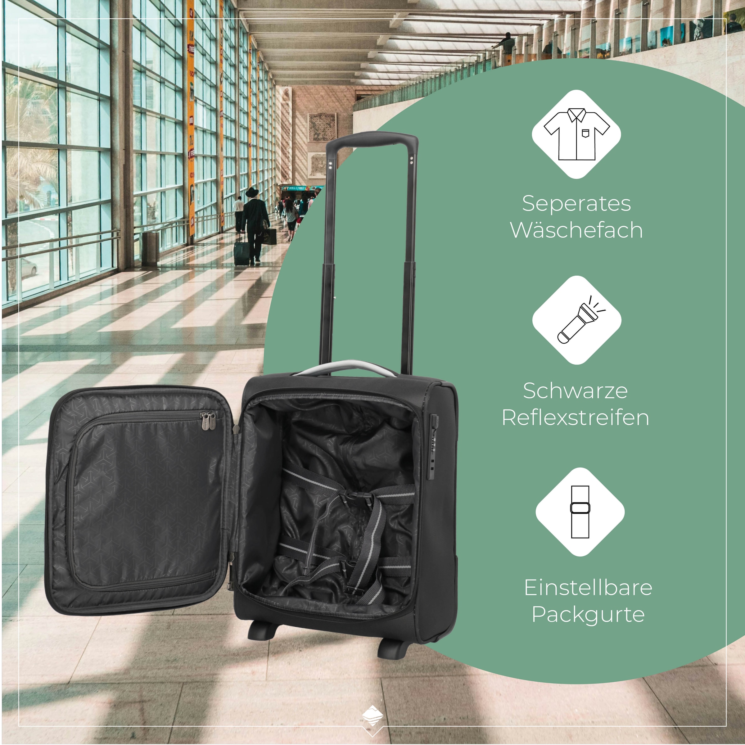 travelite Handgepäck-Trolley »JETPACK Easy 2 Cabin, konzipiert für EasyJet, Vueling & Wizz«, 4 Rollen, Weichgepäck-Koffer Handgepäck für die meisten gängigen Airlines