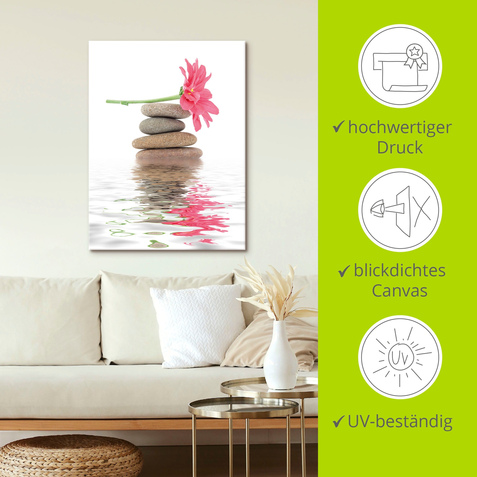 Artland Wandbild »Zen Spa Steine mit Blumen I«, Zen, (1 St.), als Leinwandbild, Poster in verschied. Größen