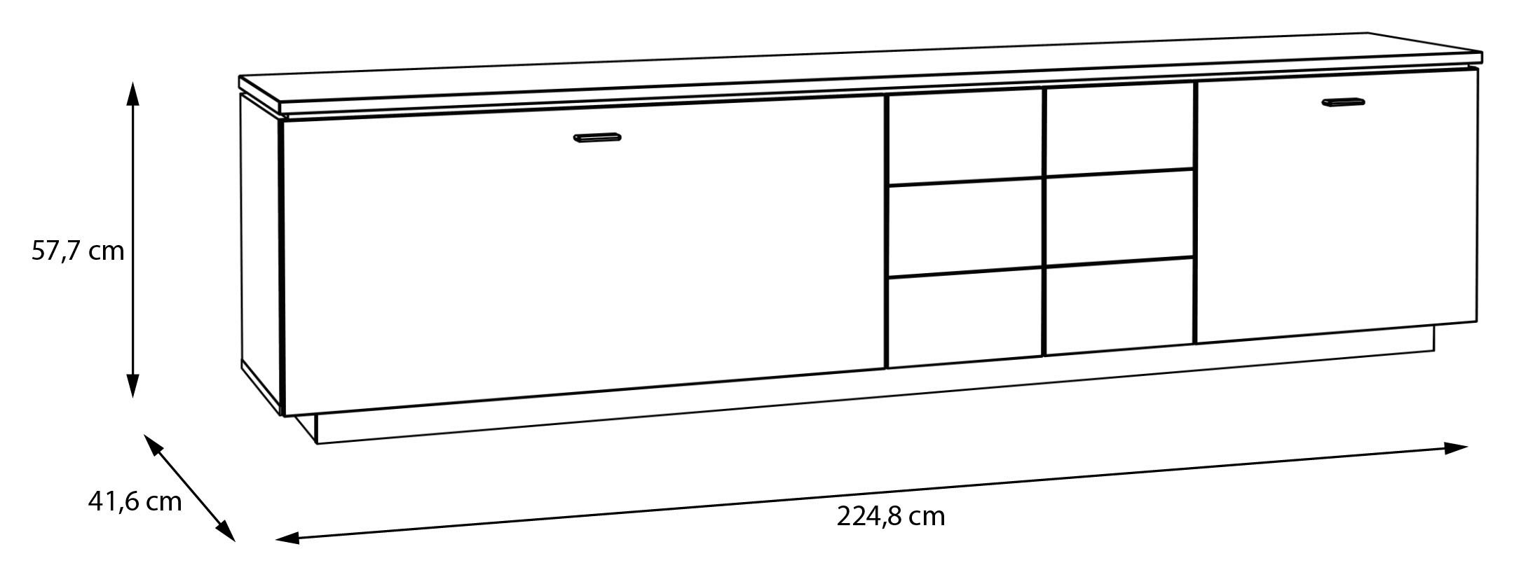 FORTE Lowboard »LouotoTV-Board, TV-Schrank«, TV Board, Metallgriffe, Stauraum, Soft Close, Breite 224,8cm