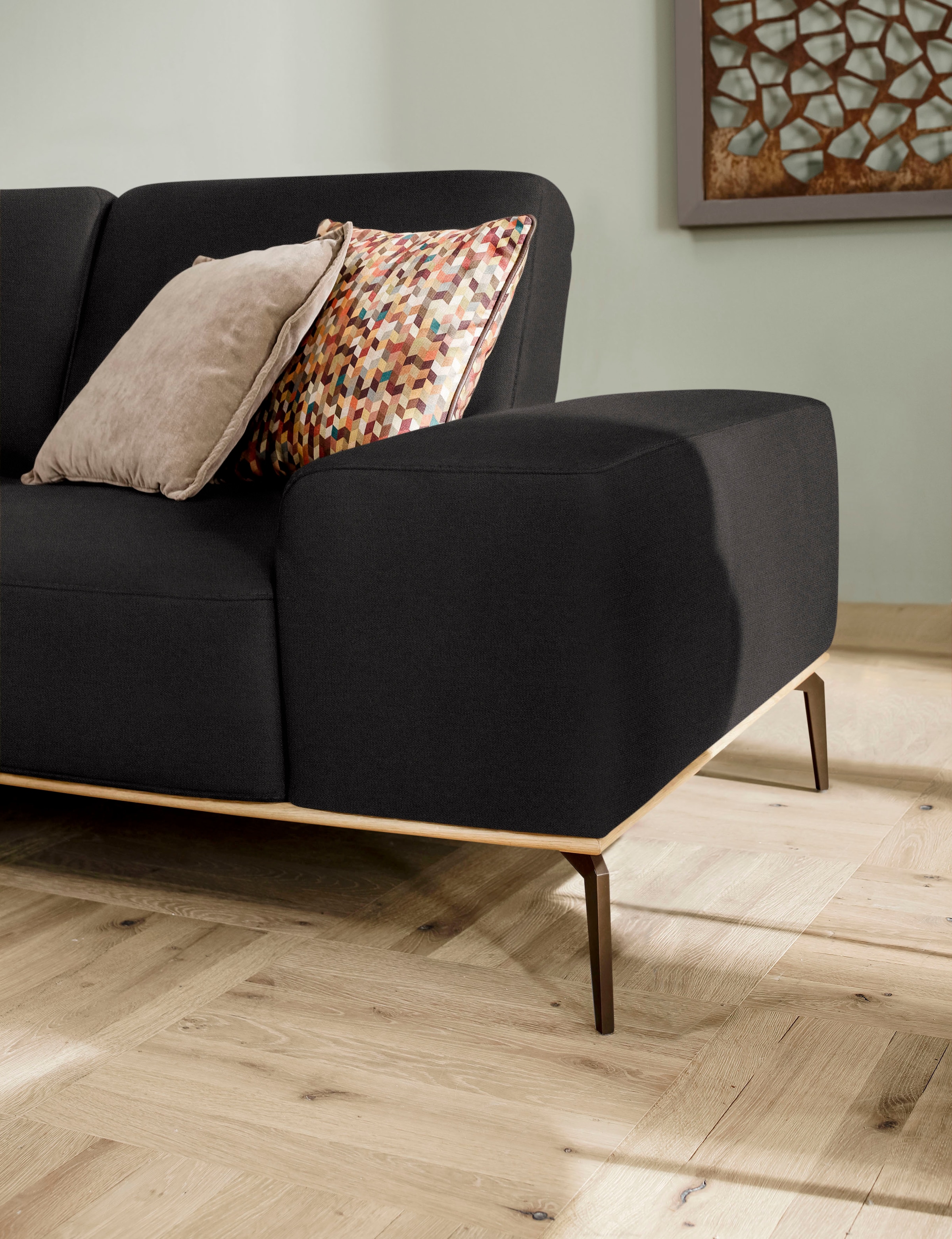 W.SCHILLIG Ecksofa »run, Designsofa mit tollem Sitzkomfort, bequem, L-Form«, mit Holzsockel, Füße in Bronze pulverbeschichtet, Breite 279 cm