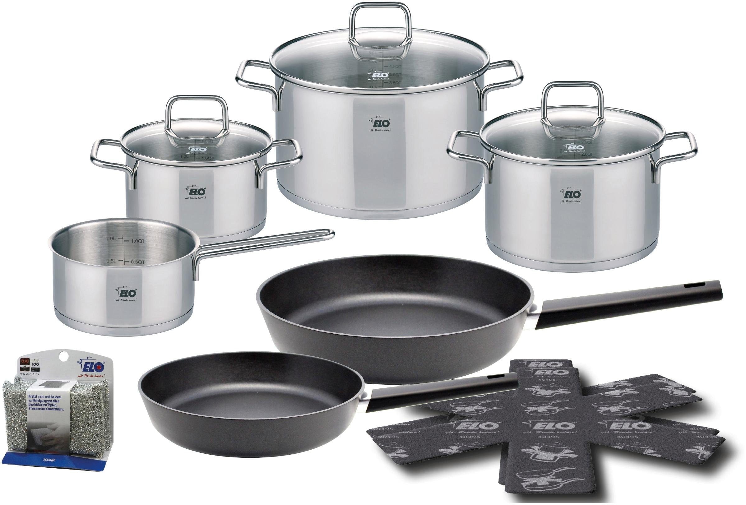 Elo Topf-Set »Citrin«, Edelstahl 18/10, (Set, 13 tlg., Fleischtopf 16/20/24 cm, Stielkasserolle 16 cm, Bratpfanne 20/28 cm), Induktion