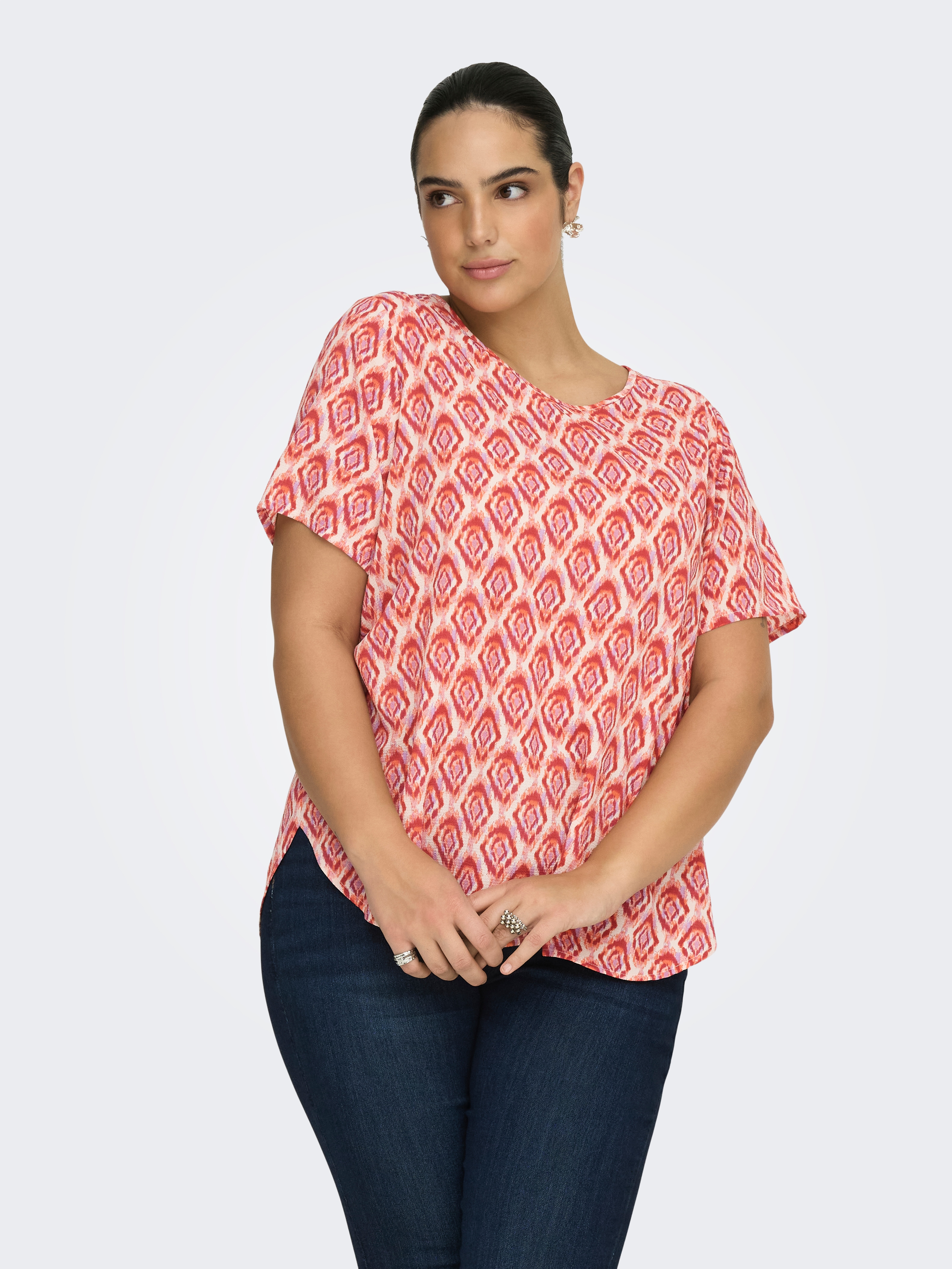 ONLY CARMAKOMA Shirtbluse "CARVICA SS TOP WVN NOOS" Materialmix, regular fit