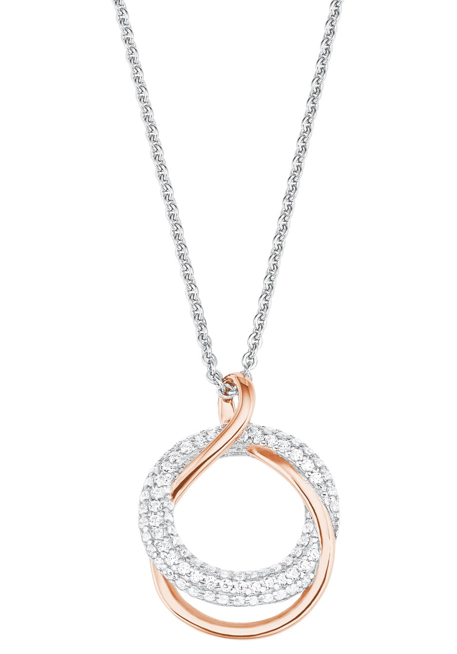 Kette mit Anhänger AMOR "Kreis in Kreis", rosa (silberfarben, roségoldfarben, weiß), Halsketten, Damen, Silber 925 (Sterlingsilber), L: 50, mit Zirkonia (synth.) 2