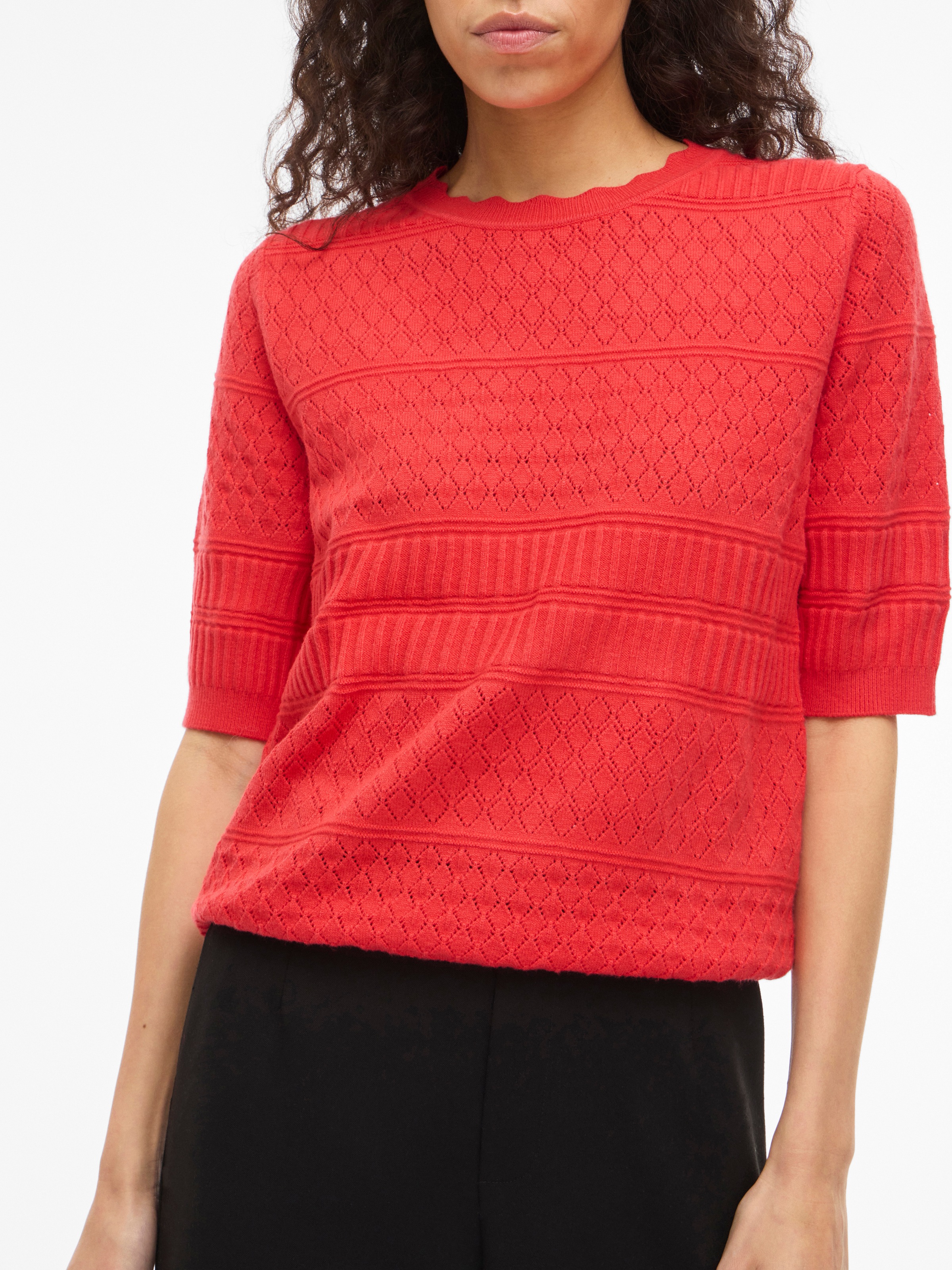 Thumbnail - Vila Kurzarmpullover "VIMILOS S/S O-NECK POINTELLE TOP - NOOS"