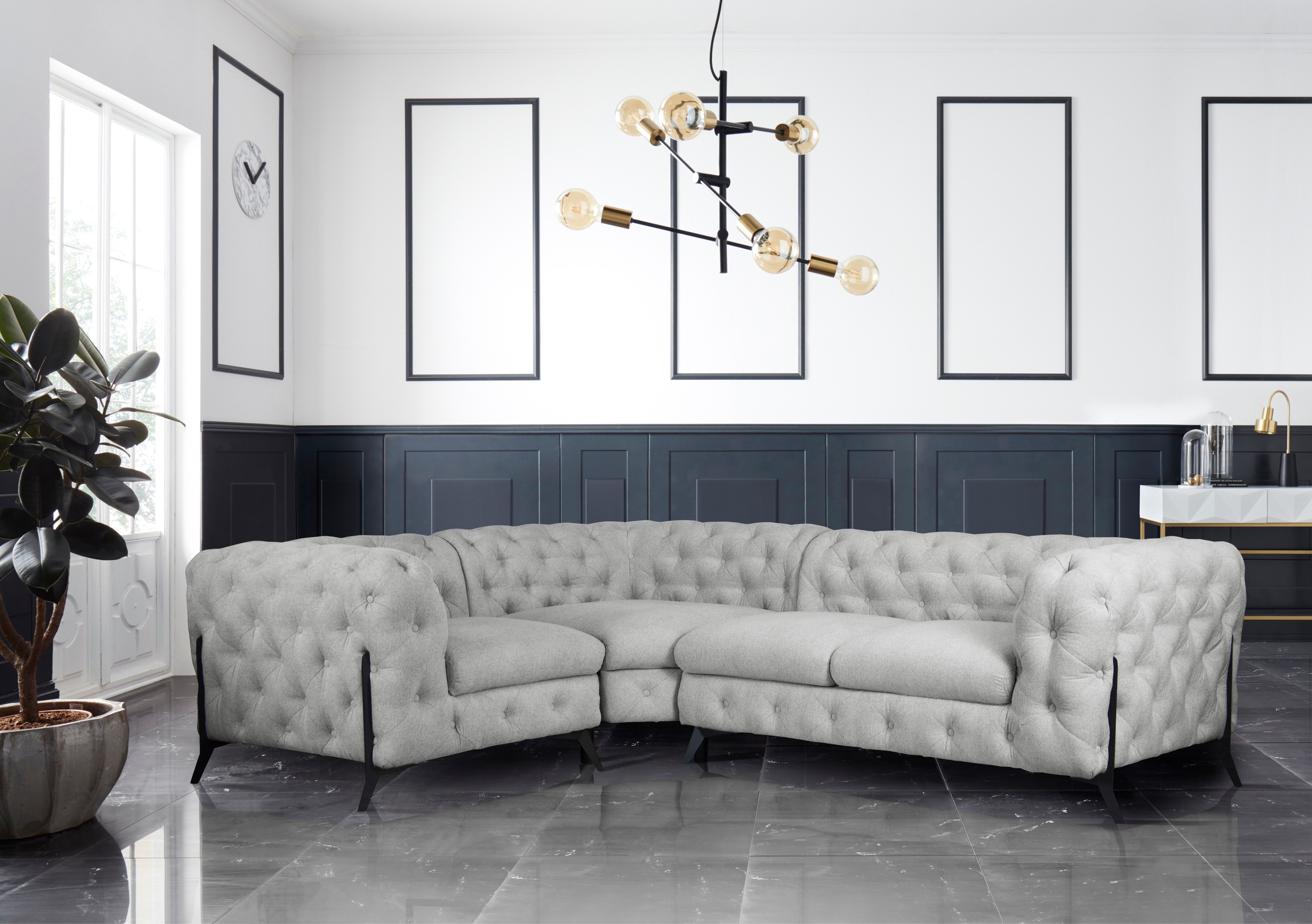 Leonique Chesterfield-Sofa »Amaury L-Form«, moderne Chersterfield-Optik, Breite 262 cm, Fußfarbe wählbar