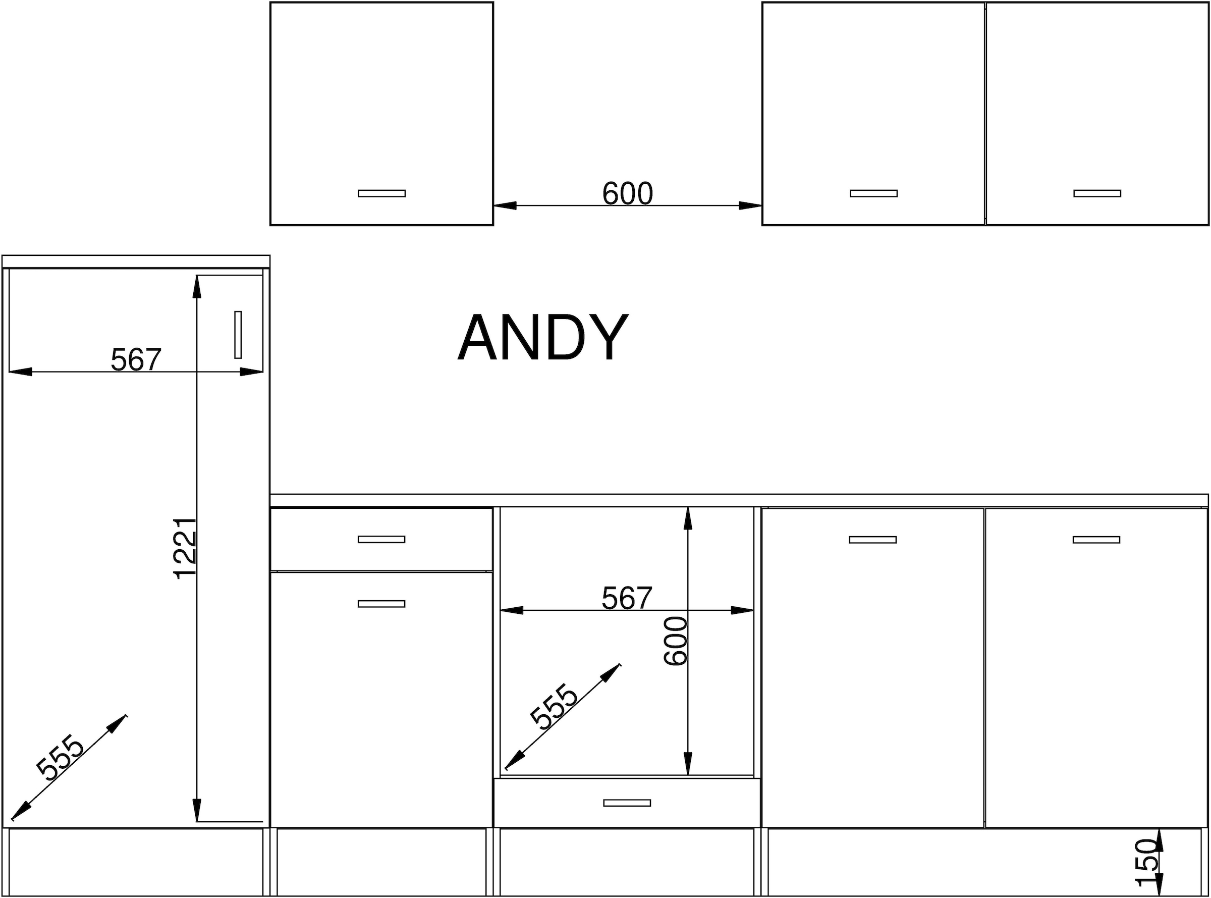 BASIC by Balculina Küchenzeile »Andy«, Breite 270 cm, wahlweise mit E-Geräten