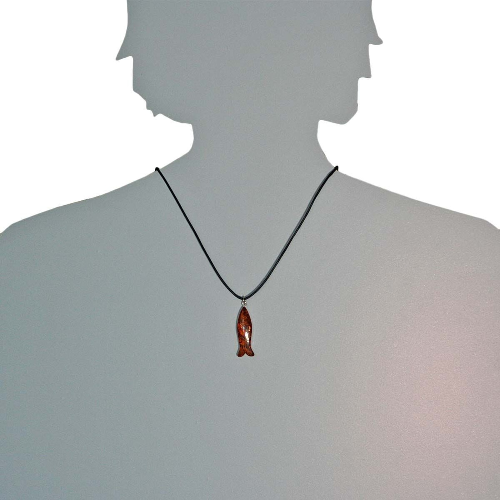 OSTSEE-SCHMUCK Kette mit Anhänger »- Fisch 30 mm - Lederband - Silber 925/000 - Bernstein«