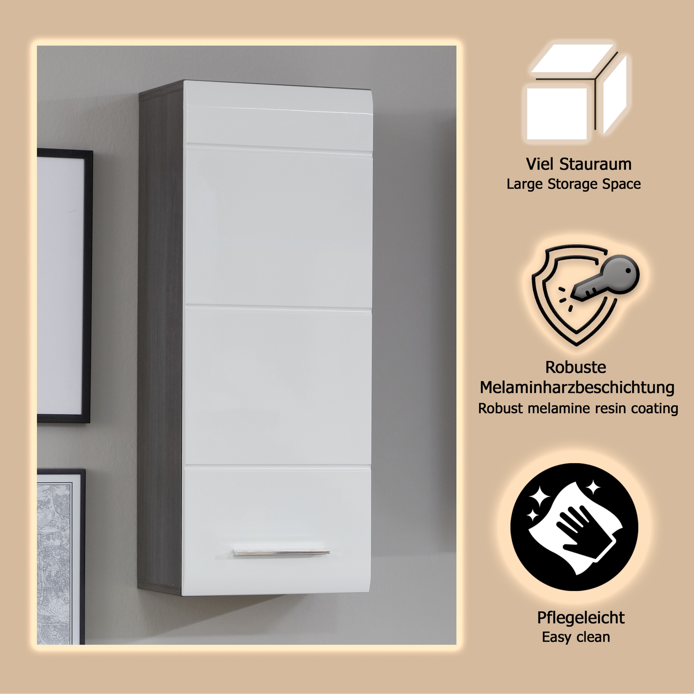 welltime Hängeschrank »Sovana« Badezimmerschrank mit 2 Fächern in Weiß - (B/T/H) 30/24/77 cm