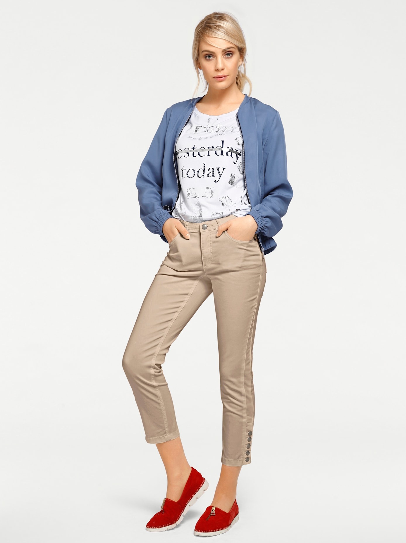 7/8-Hose HEINE, Damen, Gr. 50, Normalgrößen, beige (sand), 98% Baumwolle, 2% Elasthan, Miedereinsatz:85% Polyester, 15% Elasthan, unifarben, 7/8-Länge, Hosen 7/8-Hose 3