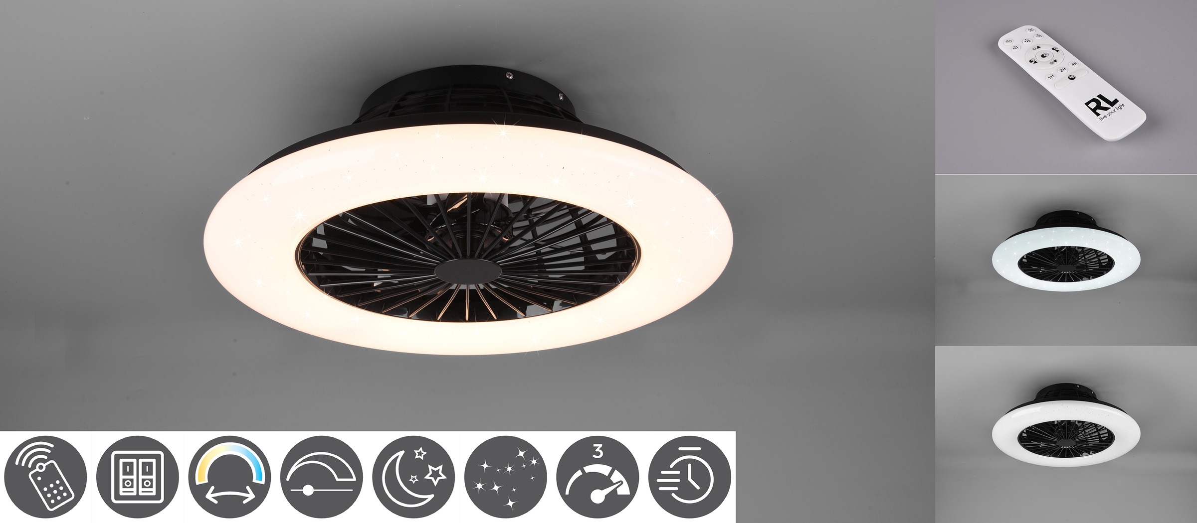 TRIO Leuchten LED Deckenleuchte »Stralsund«, Leuchte und mit integrierter Dimmer getrennt Fernbedienung, schaltbar Ventilator, Nachtlicht. und Ventilator | BAUR