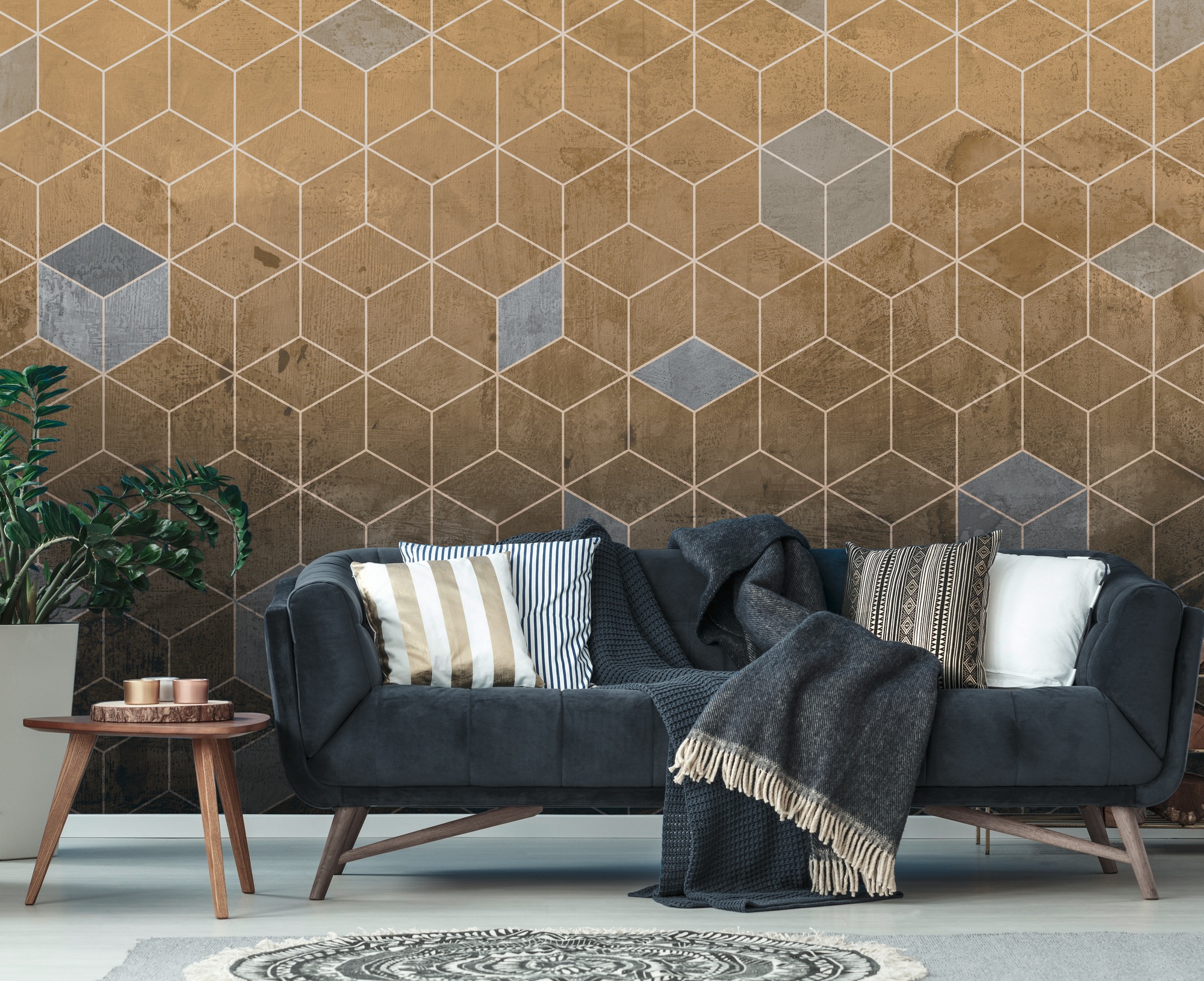 A.S. Création Vliestapete "Fototapete Geometrie Gold Bronze Hexagon Beton" matt strukturiert