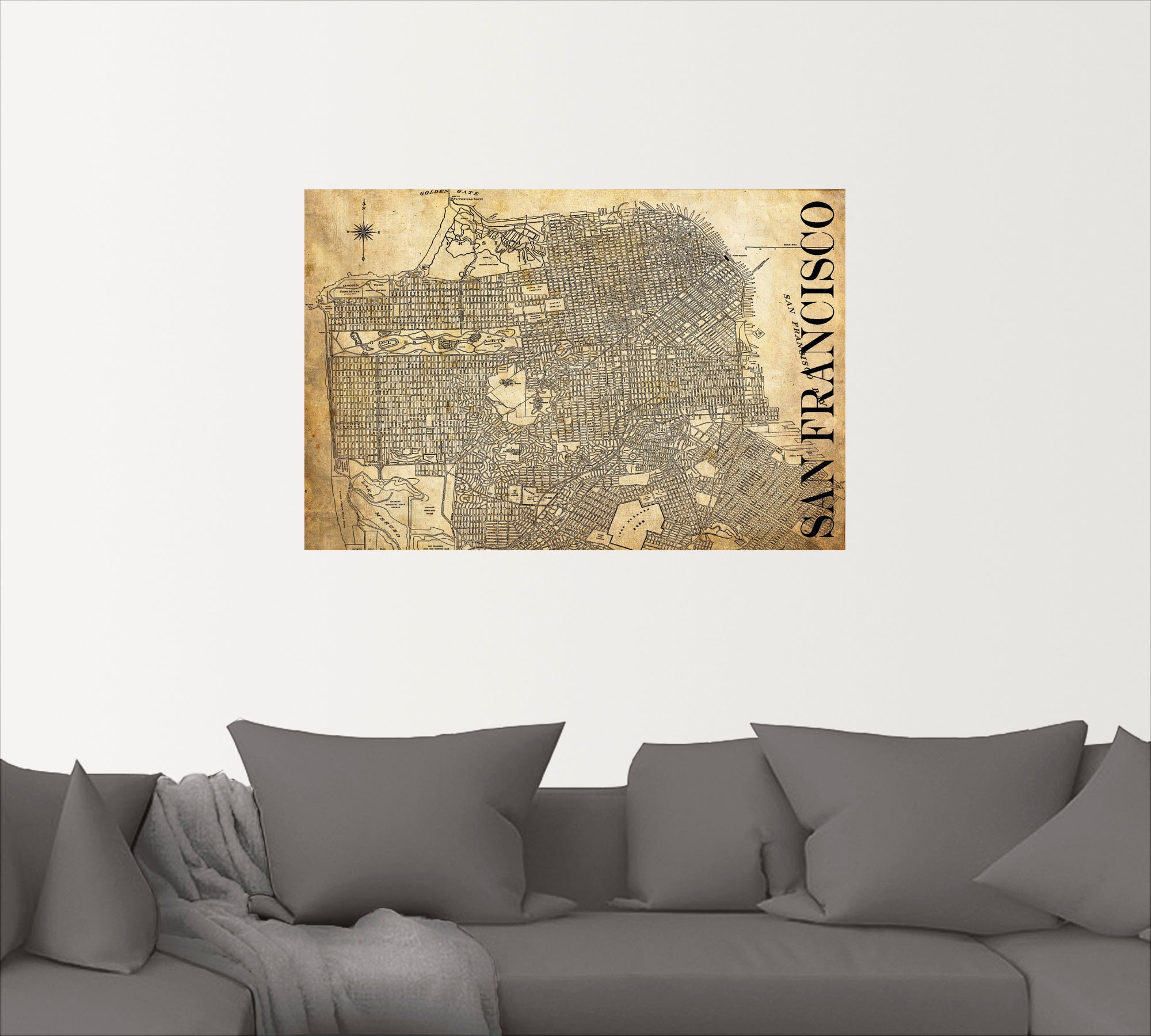 Artland Wandbild »San Francisco Karte Straßen Karte Sepia«, Amerika, (1 St.), als Alubild, Leinwandbild, Wandaufkleber oder Poster in versch. Größen