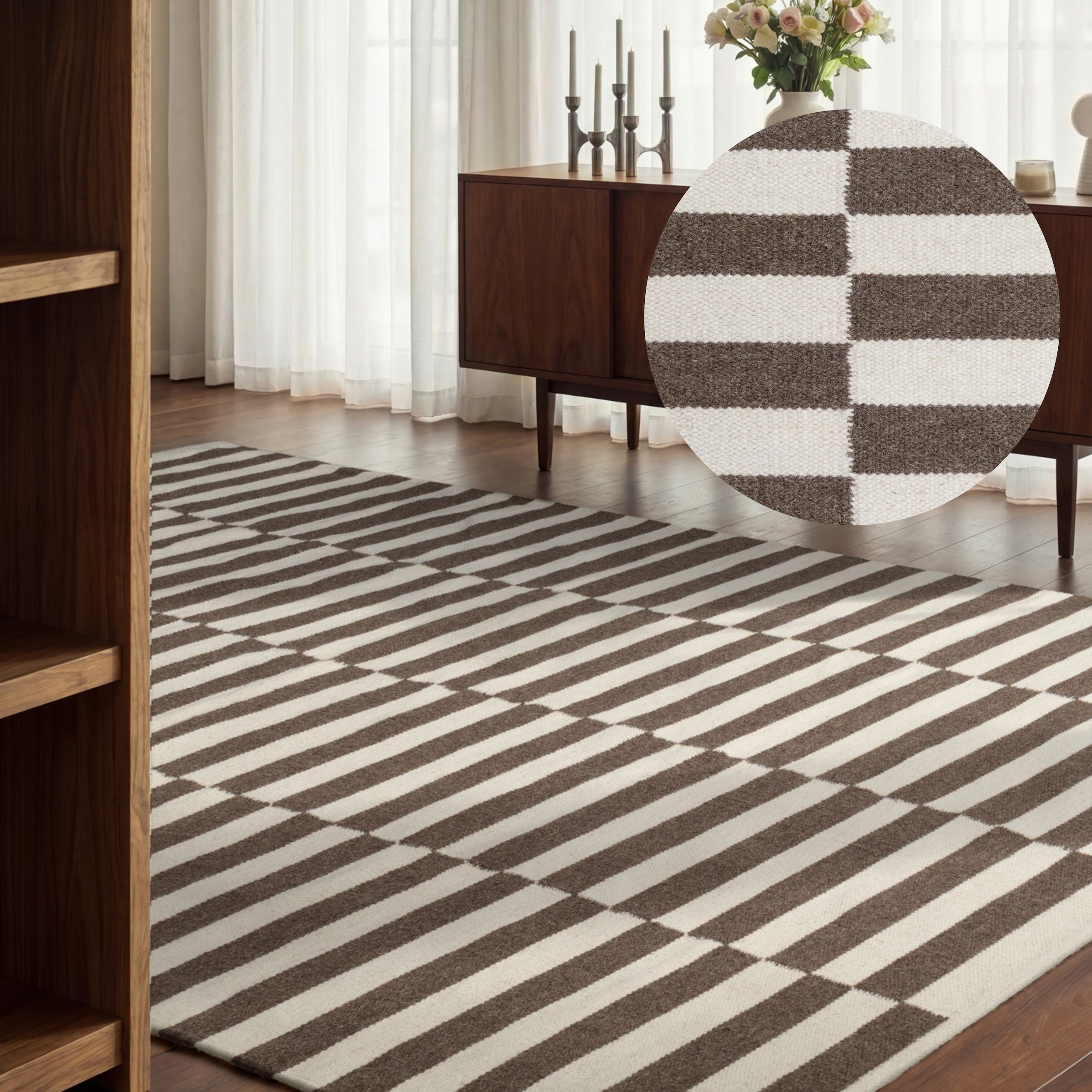 HANSE Home Wollteppich "Vika, schwarz-weiss" rechteckig 5 mm Höhe Handgewebt, Wolle, Natur, Läufer, Wohnzimmer, Schlafzimmer, Streifen