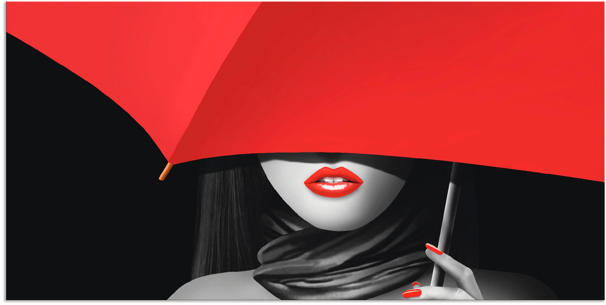 versch. als BAUR in | Wandaufkleber Wandbild Alubild, unter Artland Regenschirm«, »Rote Frau, Poster St.), bestellen oder Lippen Größen (1 dem Leinwandbild,
