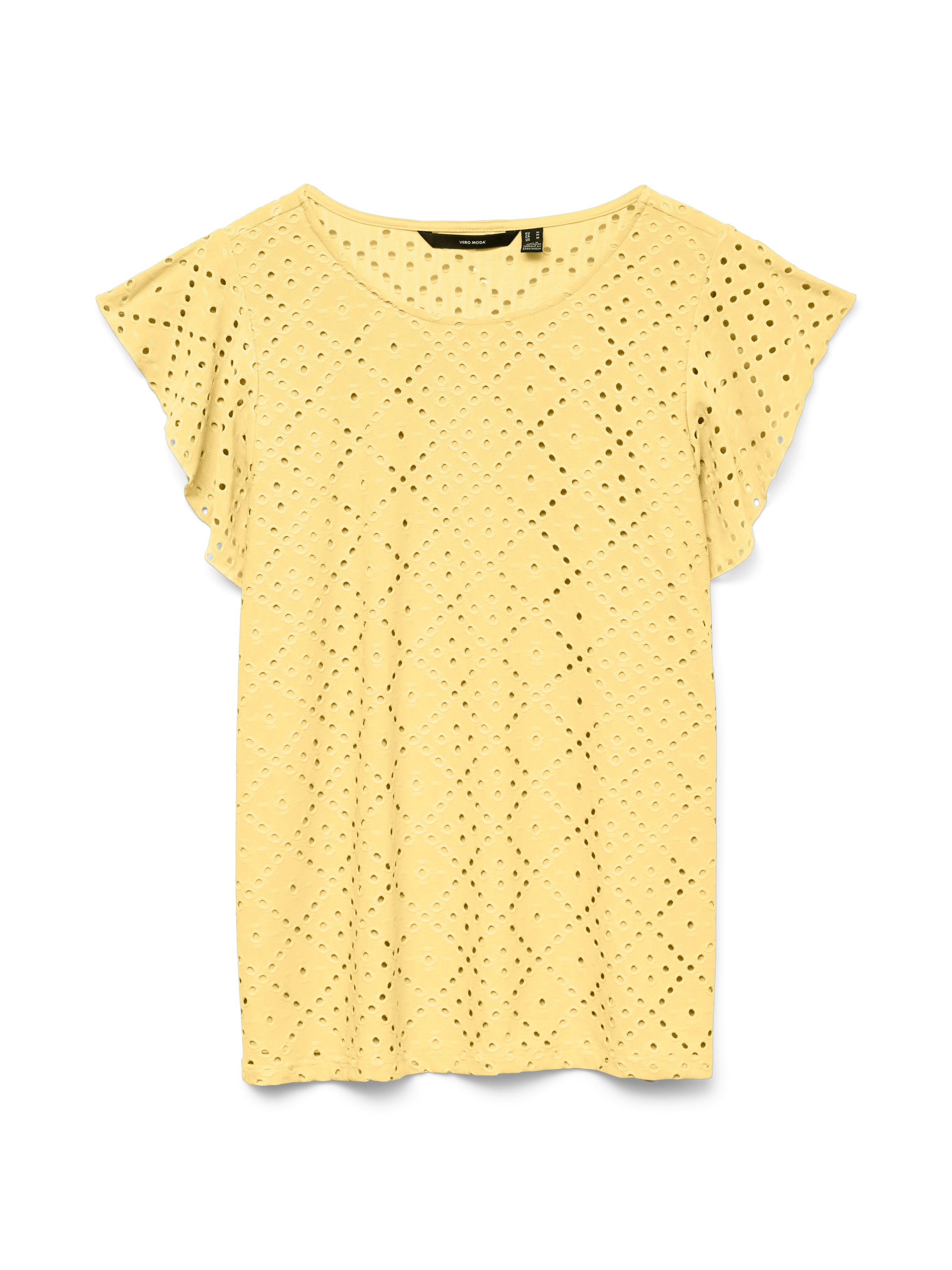 Vero Moda Rundhalsshirt "VMTASSA SL FRILL TOP NOOS" Materialmix, loose fit günstig online kaufen