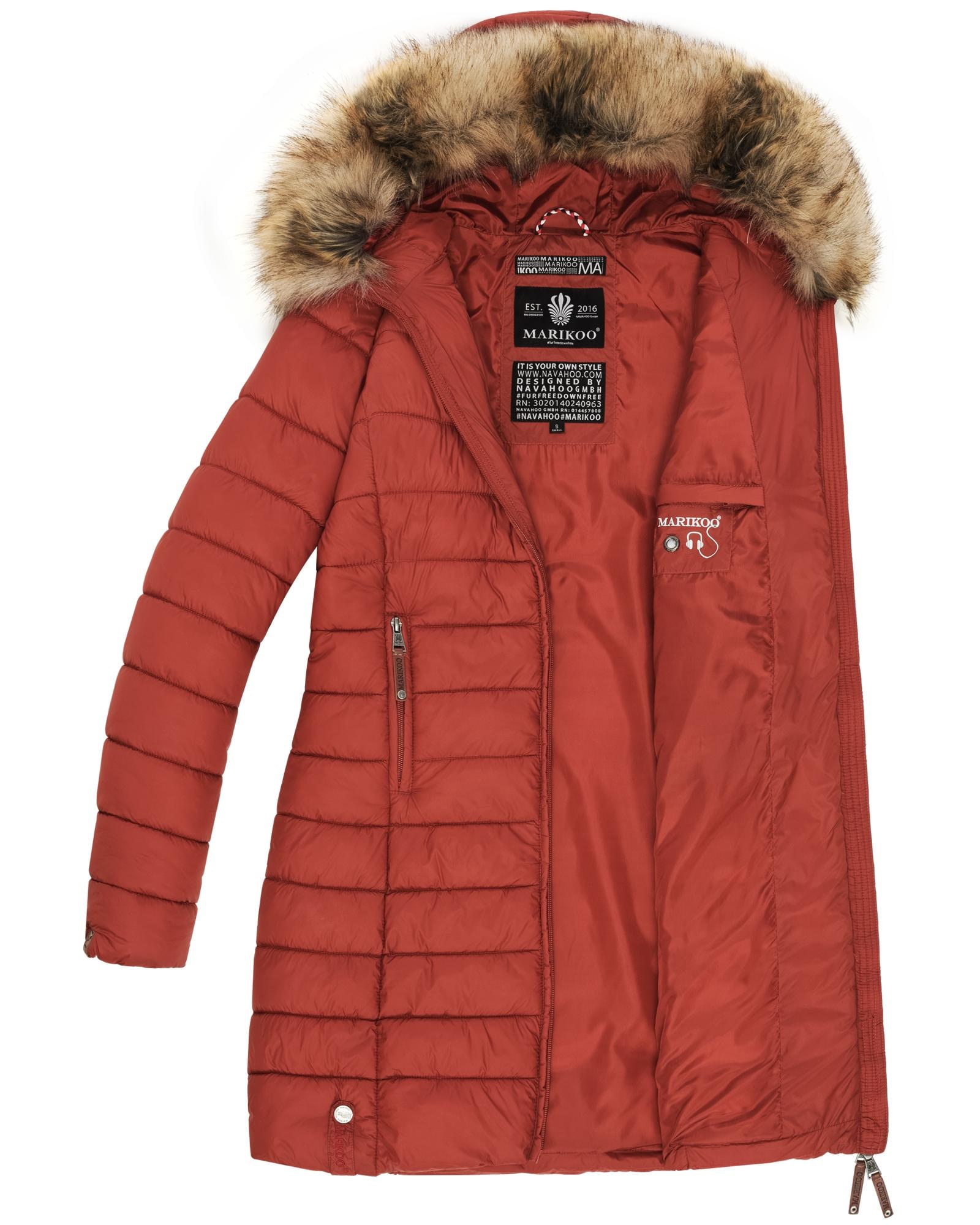 Marikoo Steppmantel »Rose-Stepp«, zeitloser Winterparka mit großer Kunstfellkapuze