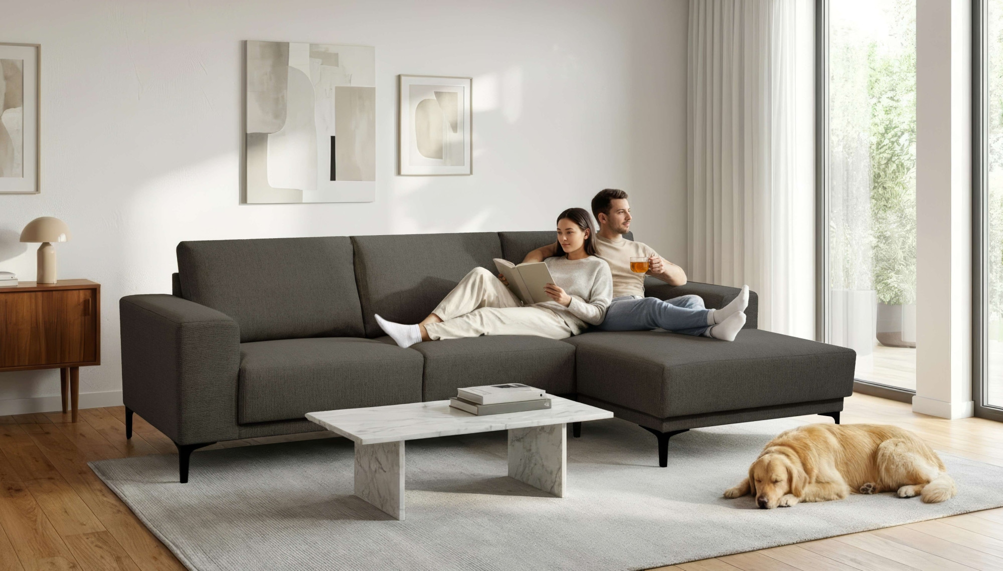 OTTO home Ecksofa "Xander, L-Form" Breite 280 cm, Soft-Touch Chenille, schwarze Metallfüße