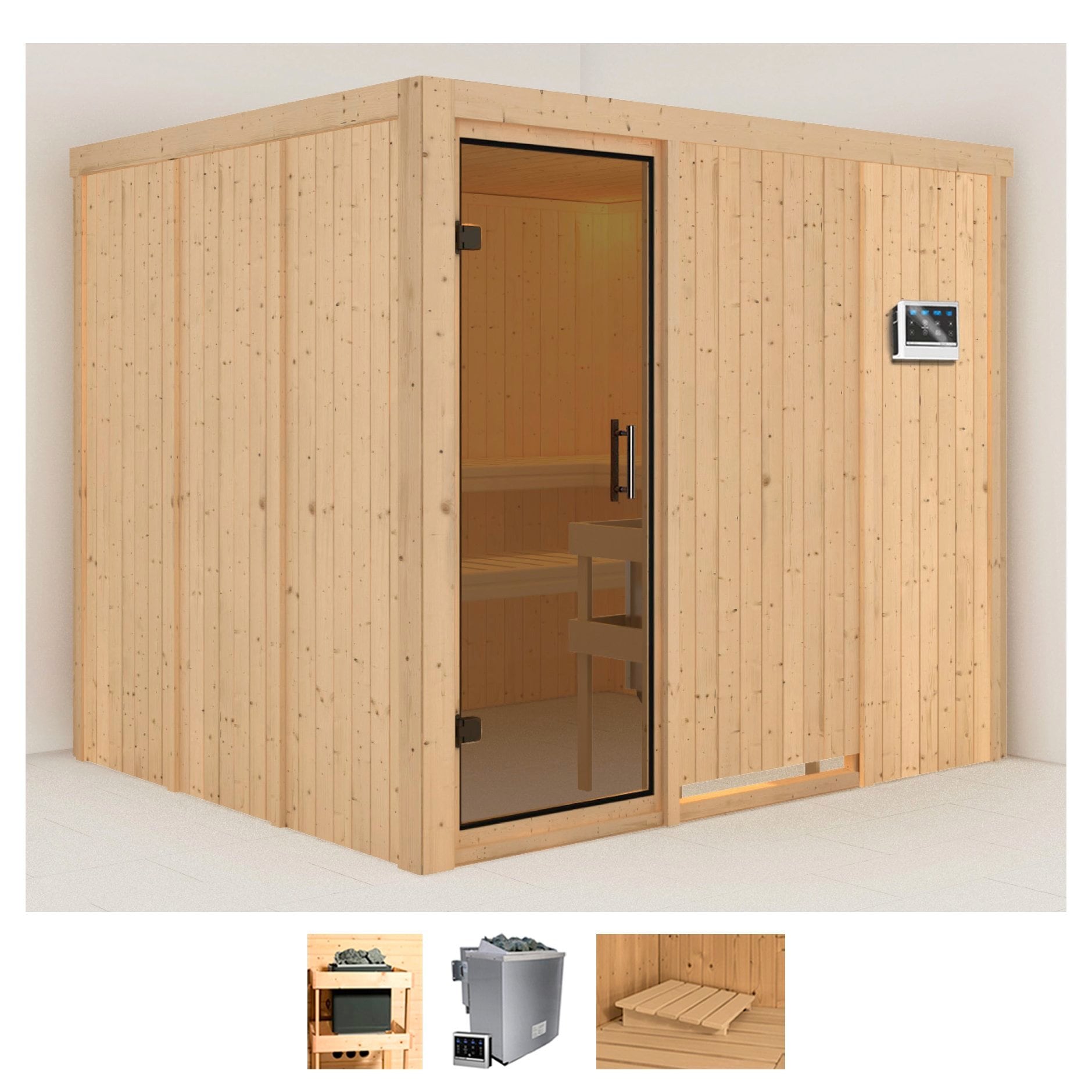 Karibu Sauna "Gitte" Set, Ofen 9 kW Bio externe Strg easy