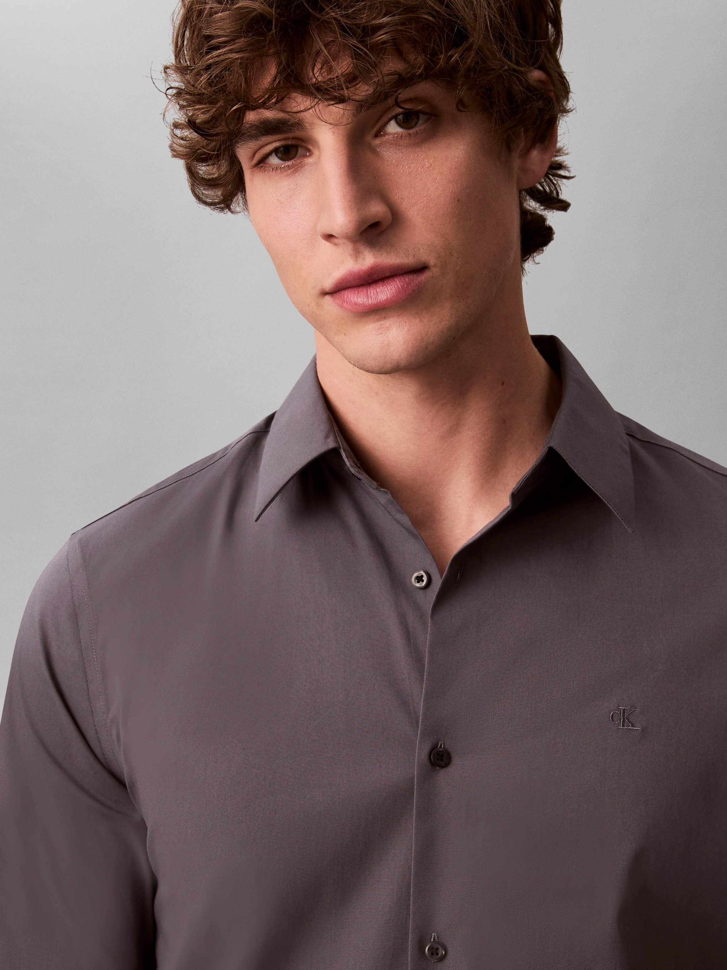 Calvin Klein Jeans Langarmhemd »LONG SLEEVE SOLID STRETCH SLIM SHIRT« slim fit, in Unifarbe