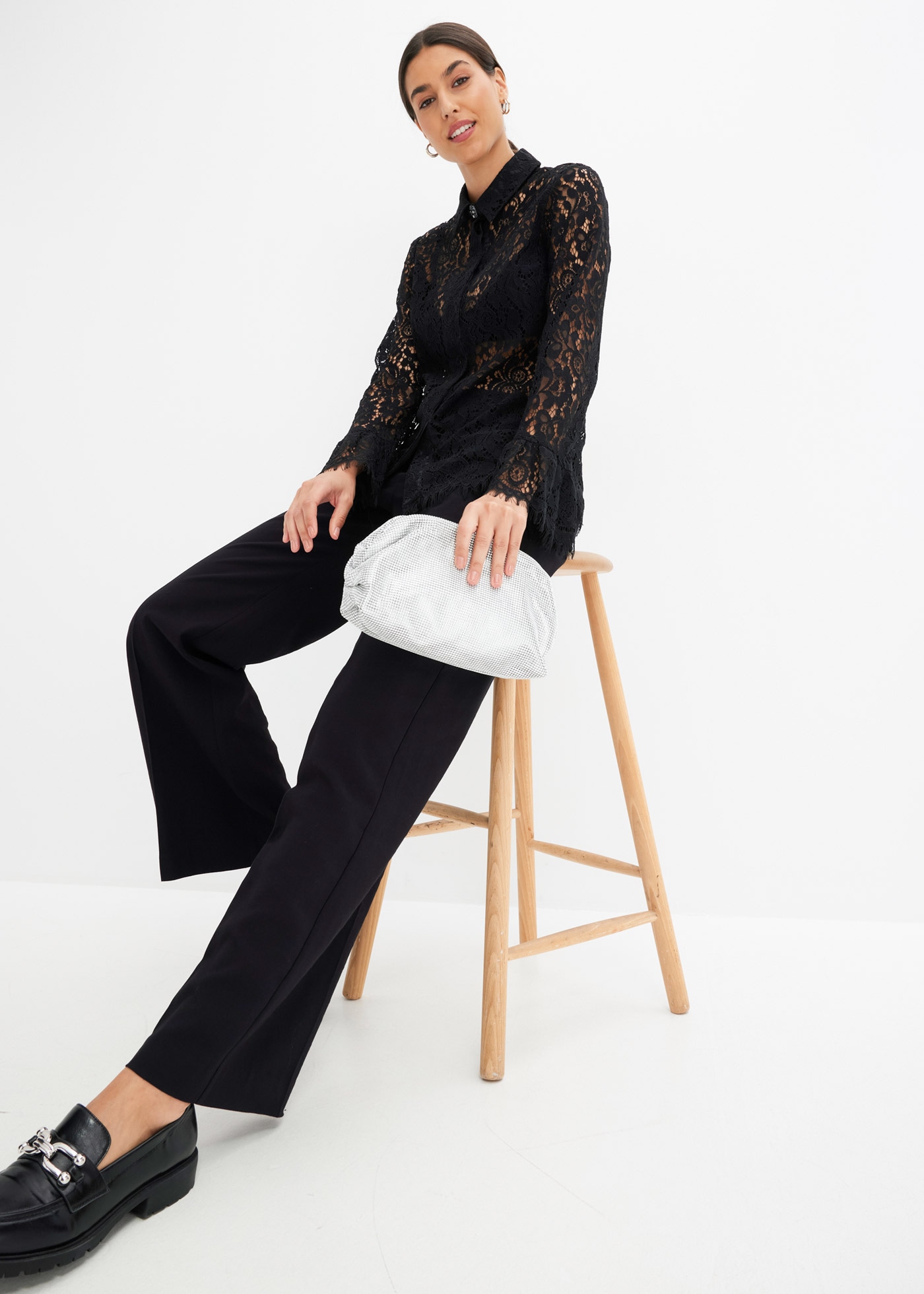 bonprix Langarmbluse Bluse aus Spitze