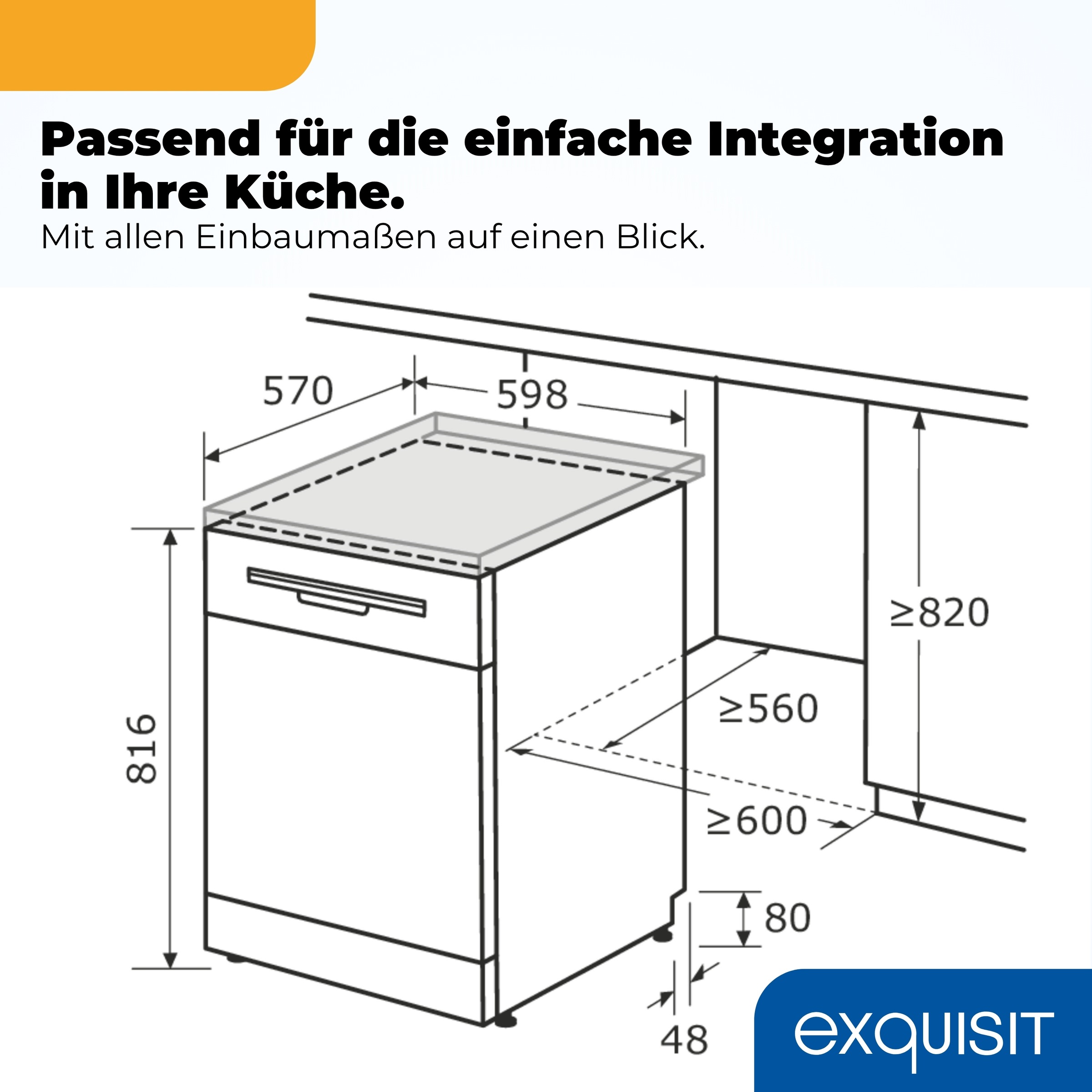 exquisit Standgeschirrspüler »GSP9316-450C silber« 10,9 l 16 tlg. Maßgedecke 16 Maßgedecke, LED, Besteckschublade, Auto Door Open, AquaStop
