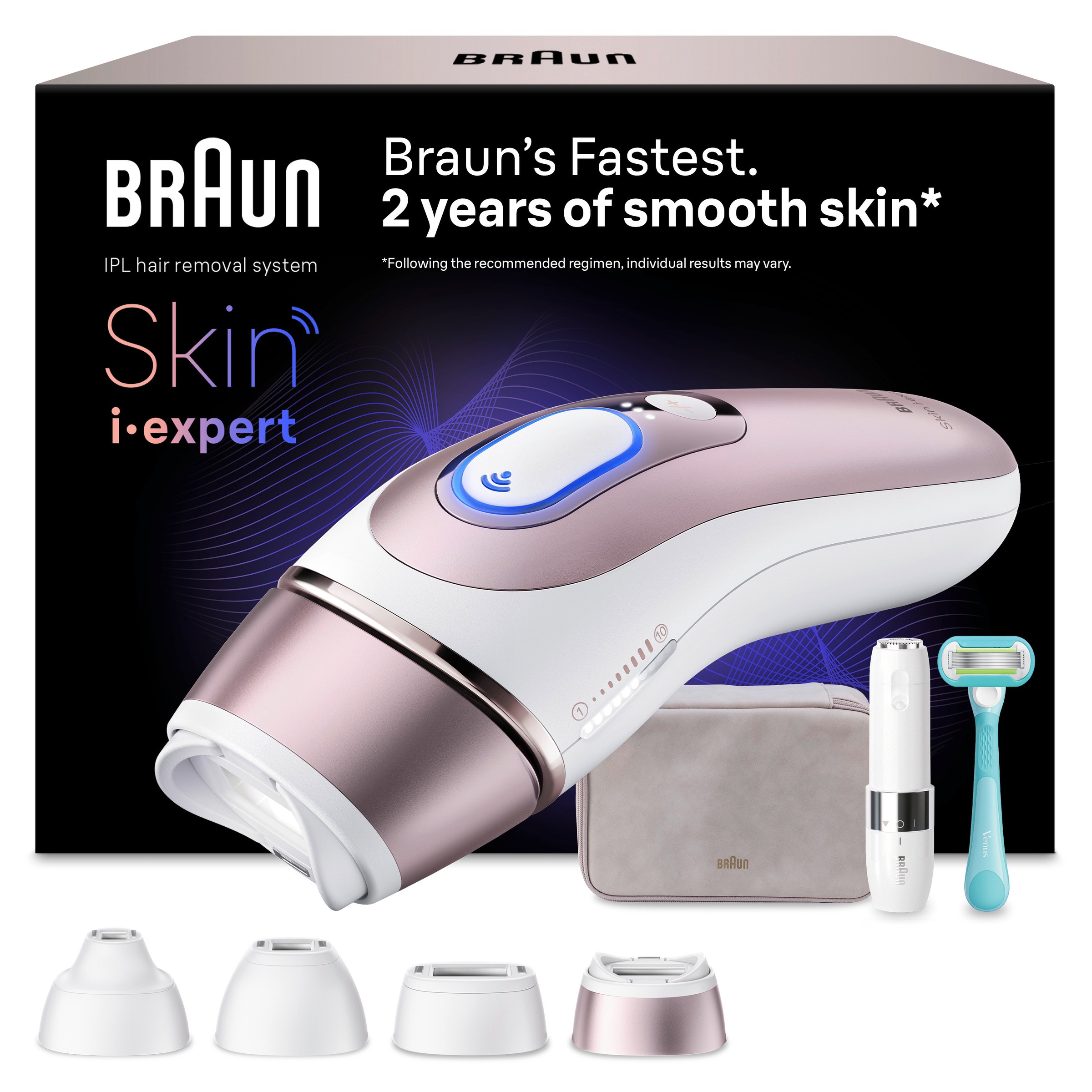 BRAUN Damen IPL-Haarentferner "Skin i-expert Pro IPL PL7432"weiß, braun, IPL-Haarentferner, 4 smarte Aufsätze, Tasche, Mini-Gesichtsrasierer,