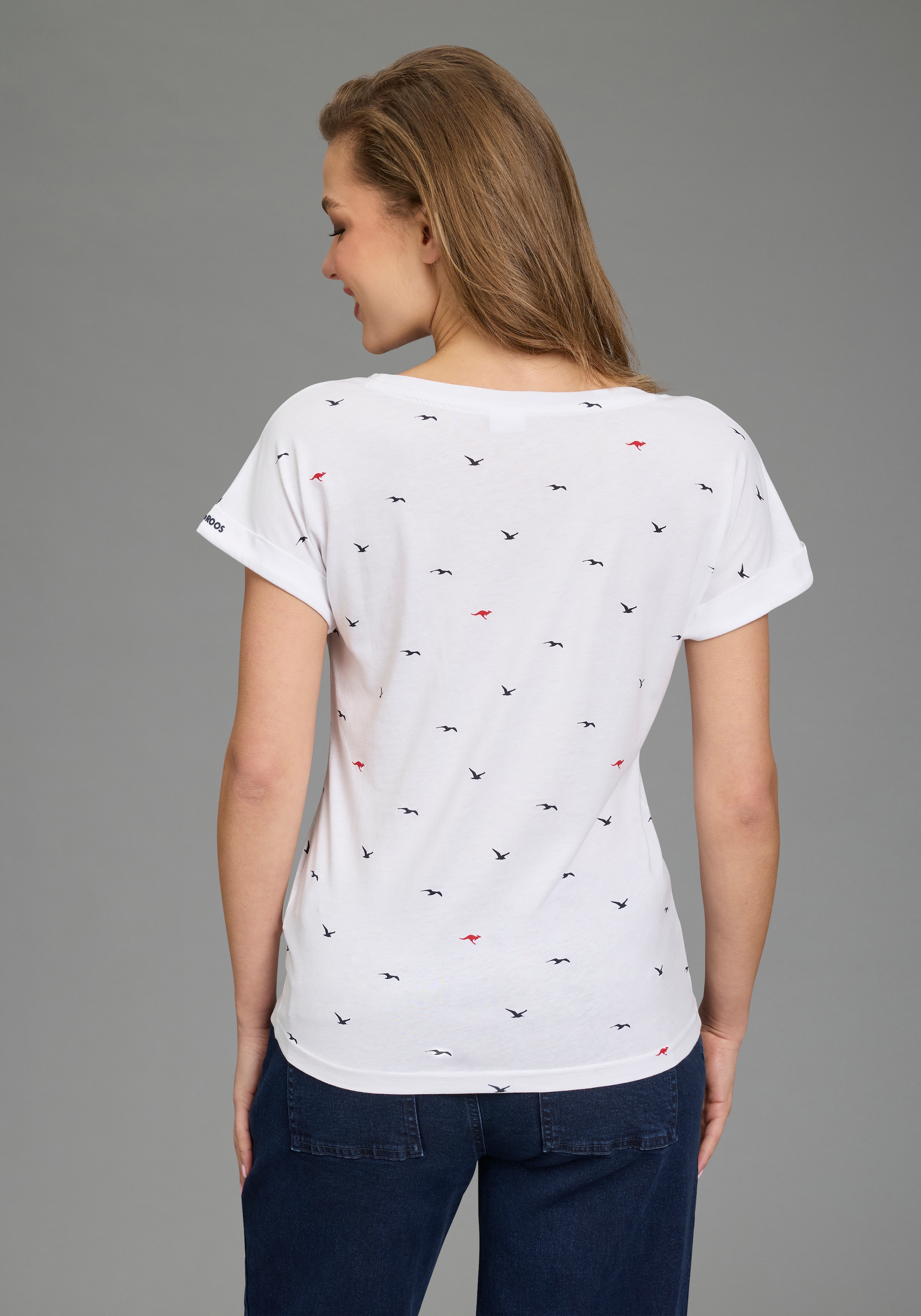 KangaROOS Print-Shirt kurzärmelig,  figurumspielend,  mit Print,  mit Rundhalsausschnitt