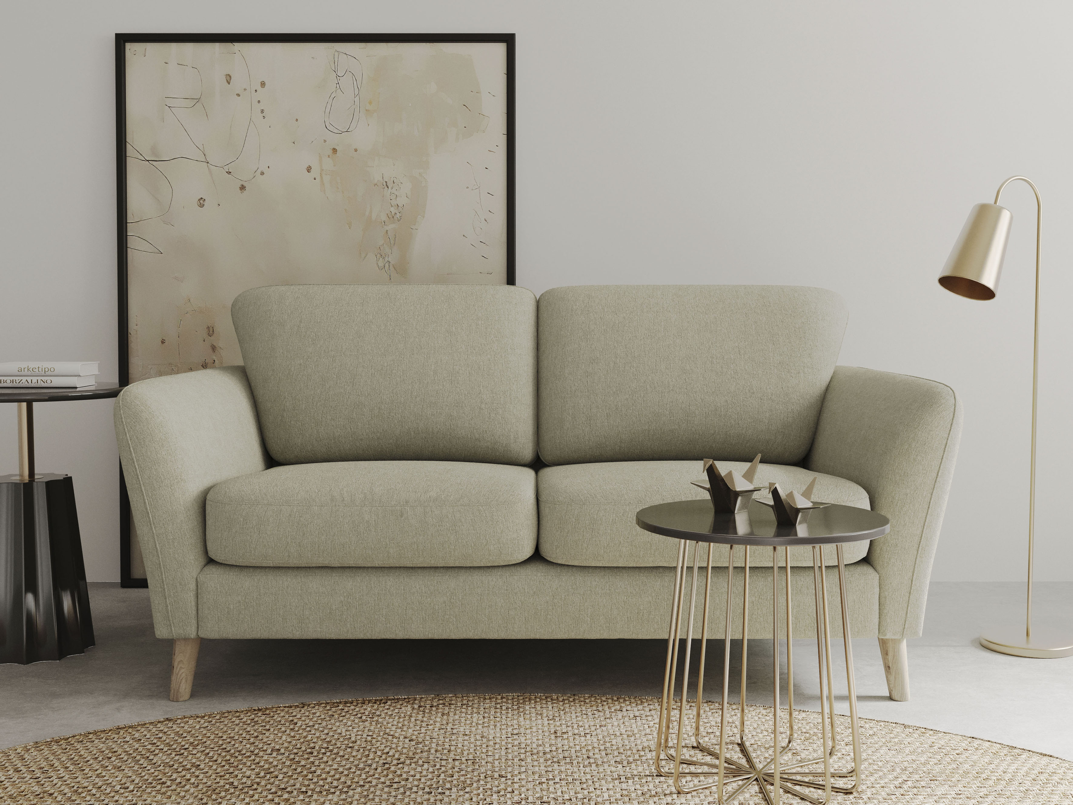 OTTO home 2-Sitzer "MARSEILLE Kompaktsofa 170 cm, Cord, Flachgewebe, Struktur, Webstoff" Massivholzbeine Eiche, Landhausstil, Wellenunterfederung