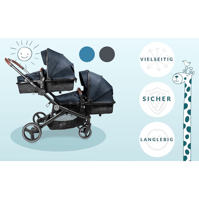 BabyGo Zwillingswagen »Twinner, Grey melange«, inkl. 2 Regenhauben, 2  Nachtlichter u. Wickeltasche; Geschwisterwagen ▷ für | BAUR