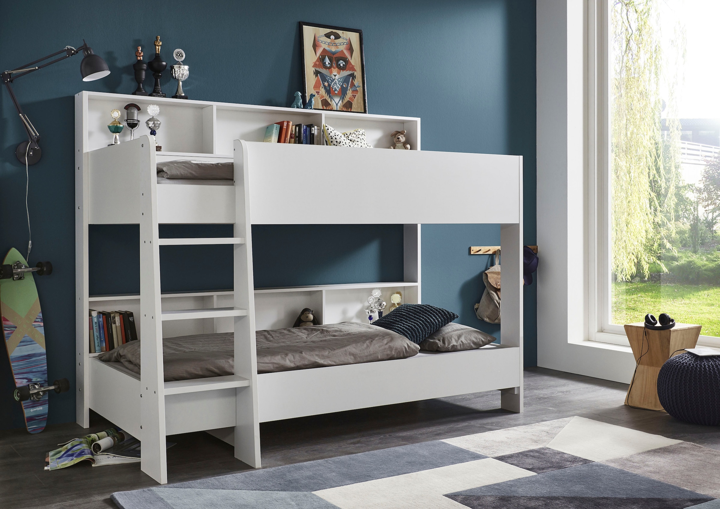 Relita Etagenbett "Sway" 2 Liegeflächen, mit Leiter, rückseitige Regale