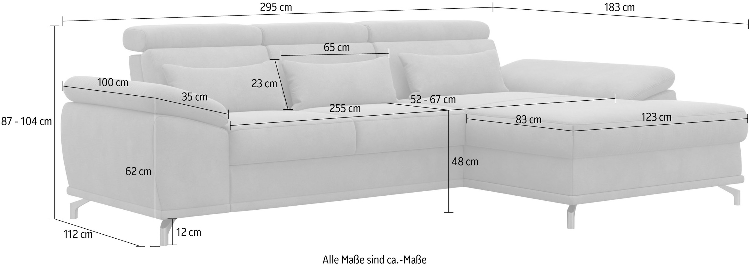 sit&more Ecksofa »Cabrio L-Form, mit Sitztiefenverstellung, Arm- und Kopfteilverstellung«, 2 Nierenkissen, Federkern, optional Bettfunktion und Stauraum