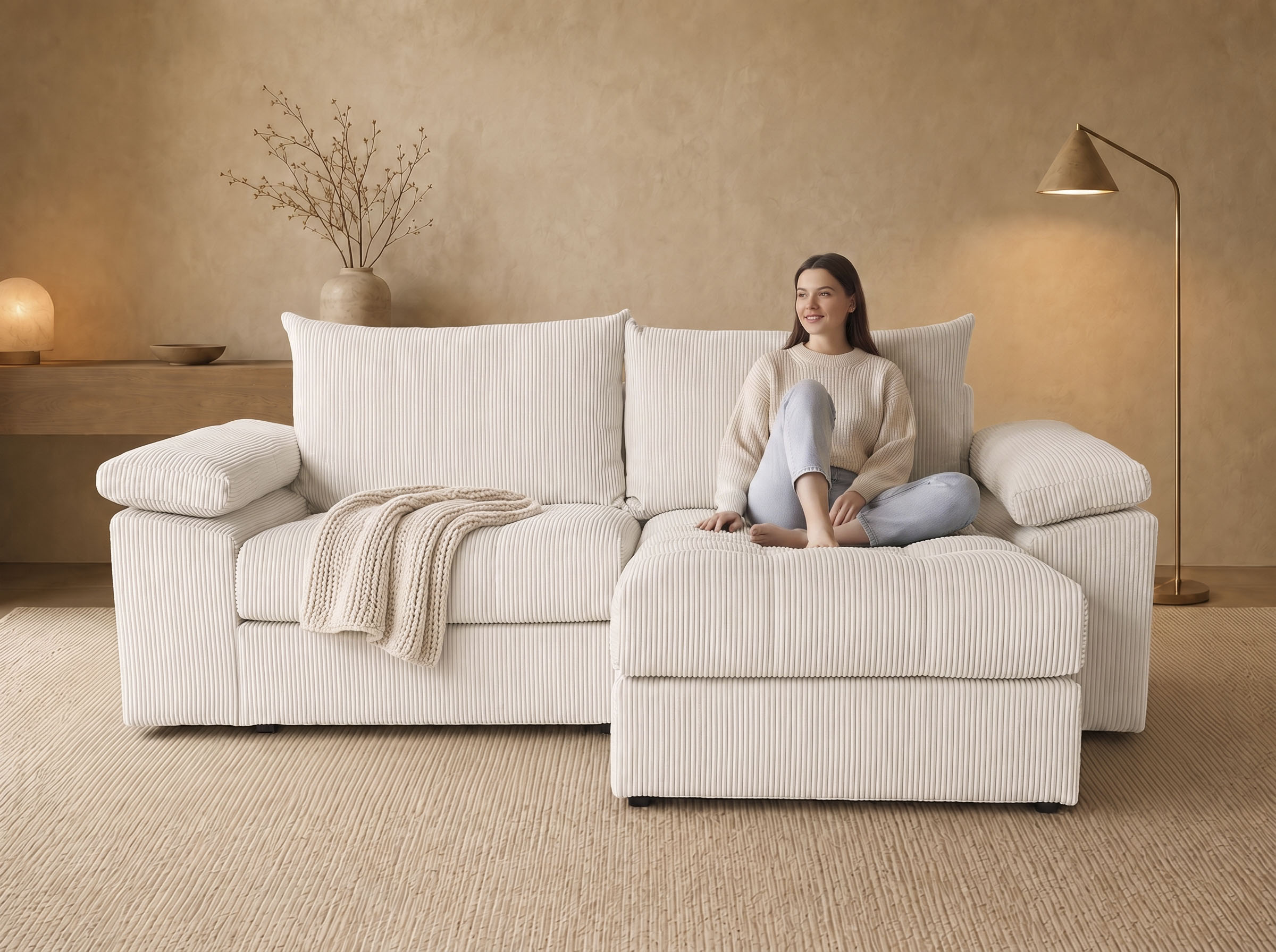 OTTO home Ecksofa "Soft&Cosy Pik XL, L-Form, B: 246 cm, Mega Sofa in Cord" Lounge-Komfort mit edler Sitzsteppung, Federkern