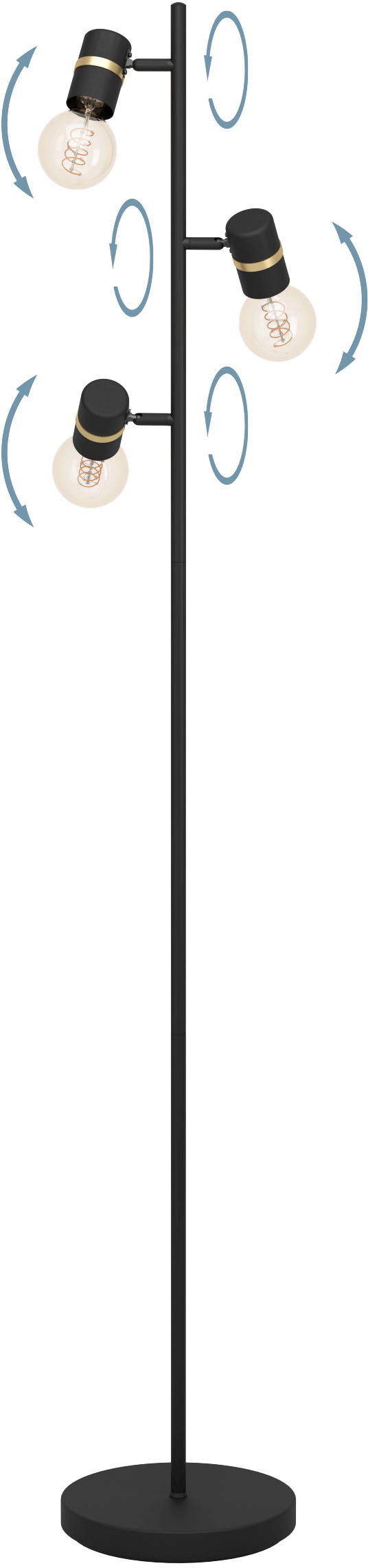 EGLO Stehlampe »LURONE«, Stehleuchte in schwarz und messing aus Stahl - exkl. E27 - 3X10W