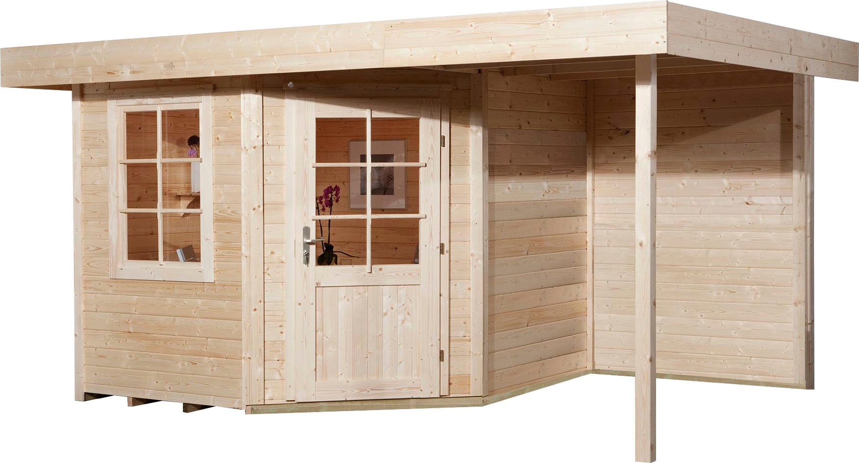 weka Gartenhaus "Designhaus 213 Plus" mit Anbaudach und Rückwand