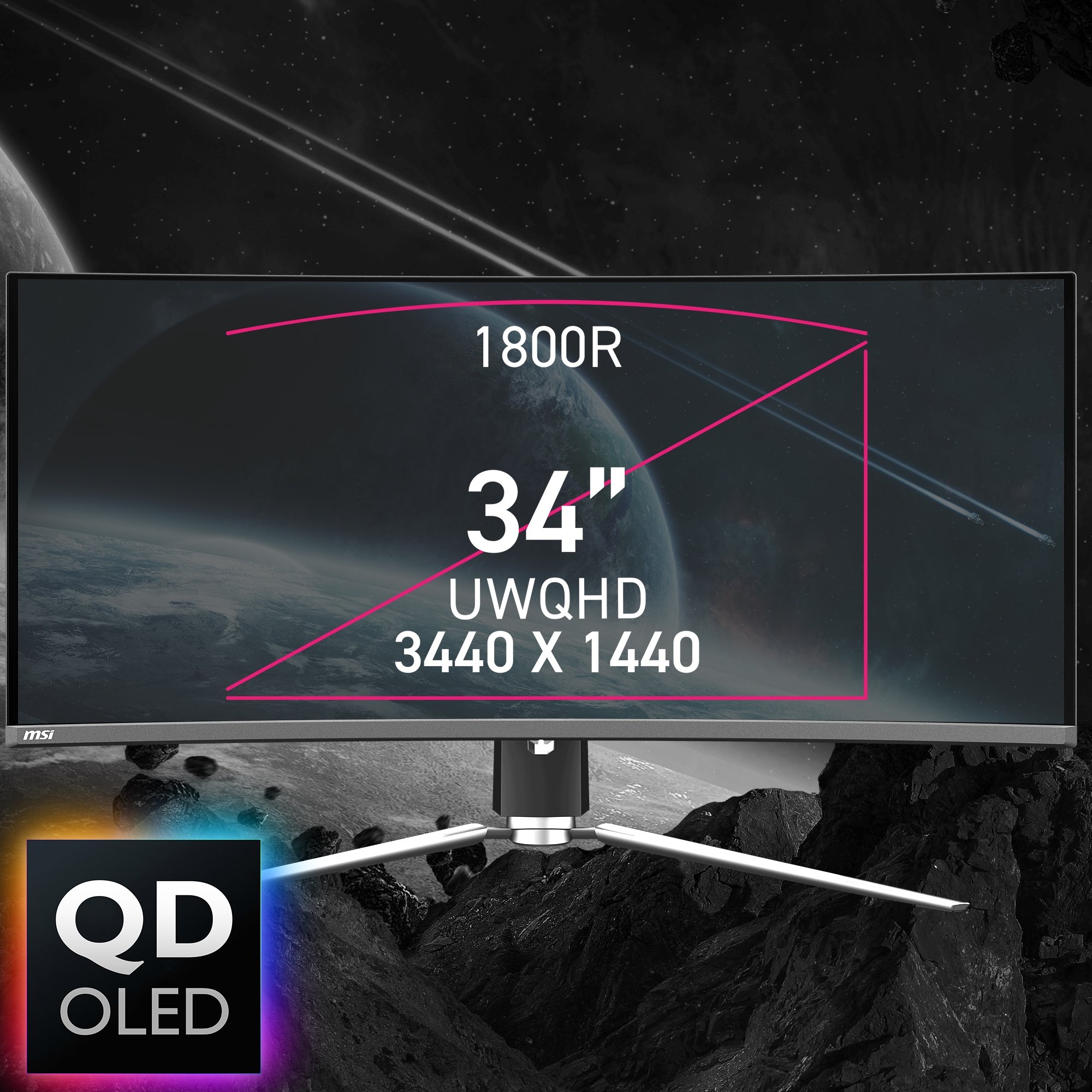 MSI Curved-Gaming-OLED-Monitor »MPG 341CQPX QD-OLED«, 86,8 cm/34 Zoll, 3440 x 1440 px, UWQHD, 0,03 ms Reaktionszeit, 240 Hz, 3 Jahre Herstellergarantie, höhenverstellbar, USB-C