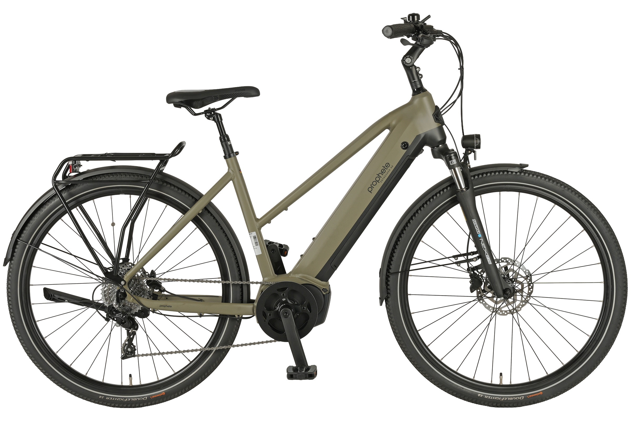 E-Bike PROPHETE "Entdecker 4.0" Gr. 50, grau (moosgrau, schwarz), Elektrofahrräder, 50cm, 28 Zoll (71,12cm), Pedelec, Elektrofahrrad für Damen