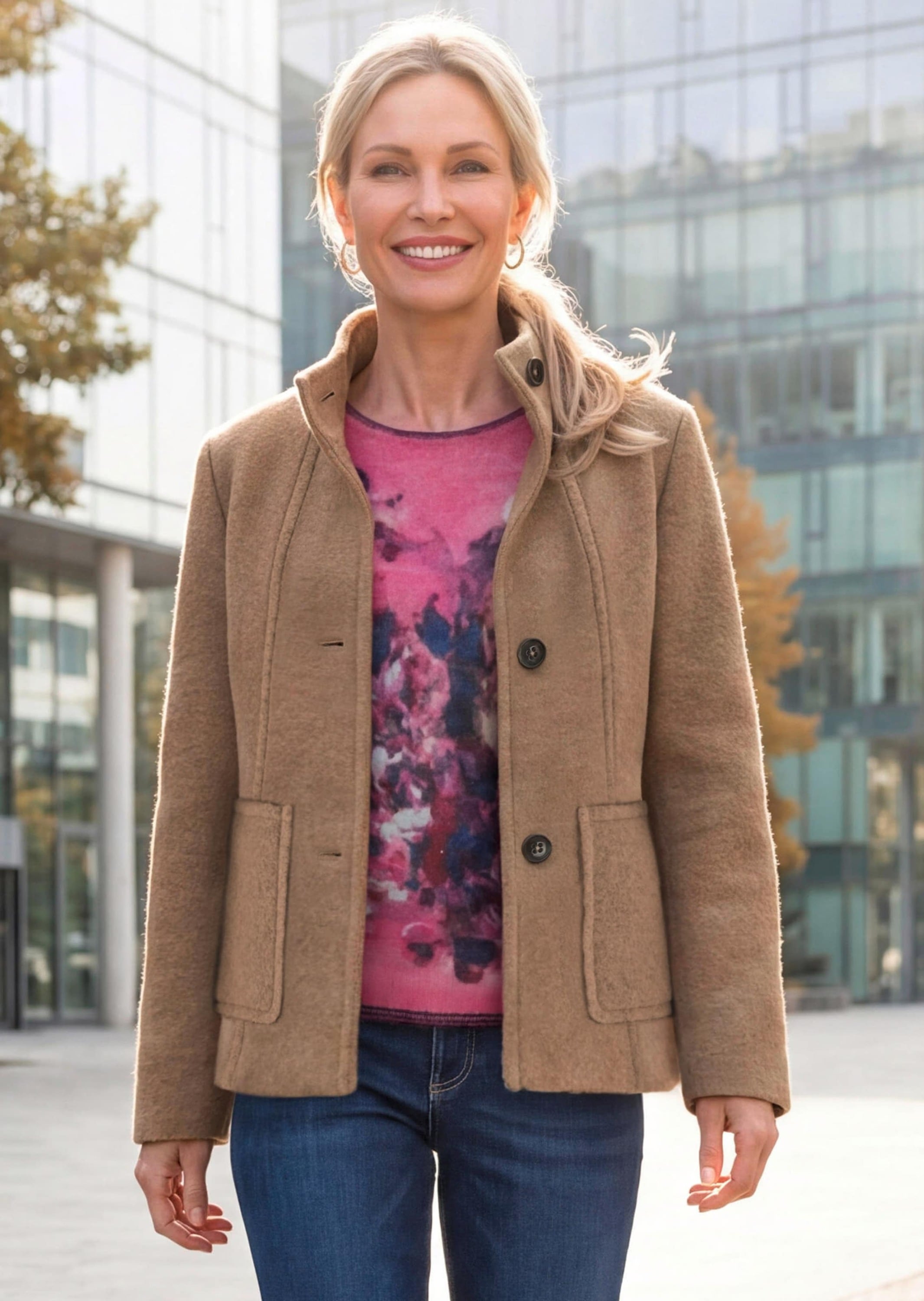 GOLDNER Wolljacke »Kurzgröße Elegante Kurzjacke mit Stehkragen« Stehkragen