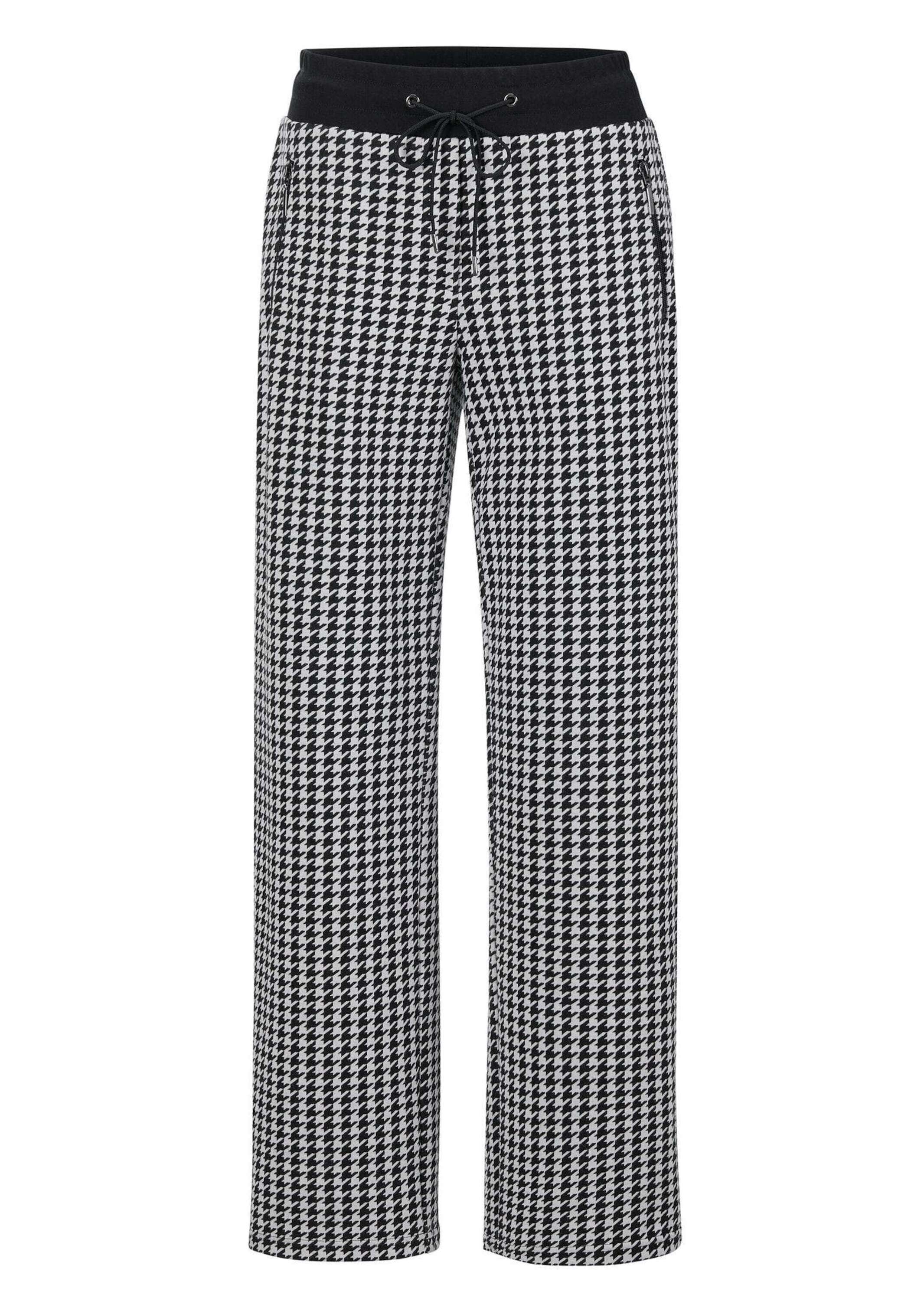 GOLDNER Schlupfhose "Kurzgröße Moderne Viskosehose mit Jacquardmuster" Kontrastfarbiger Bund
