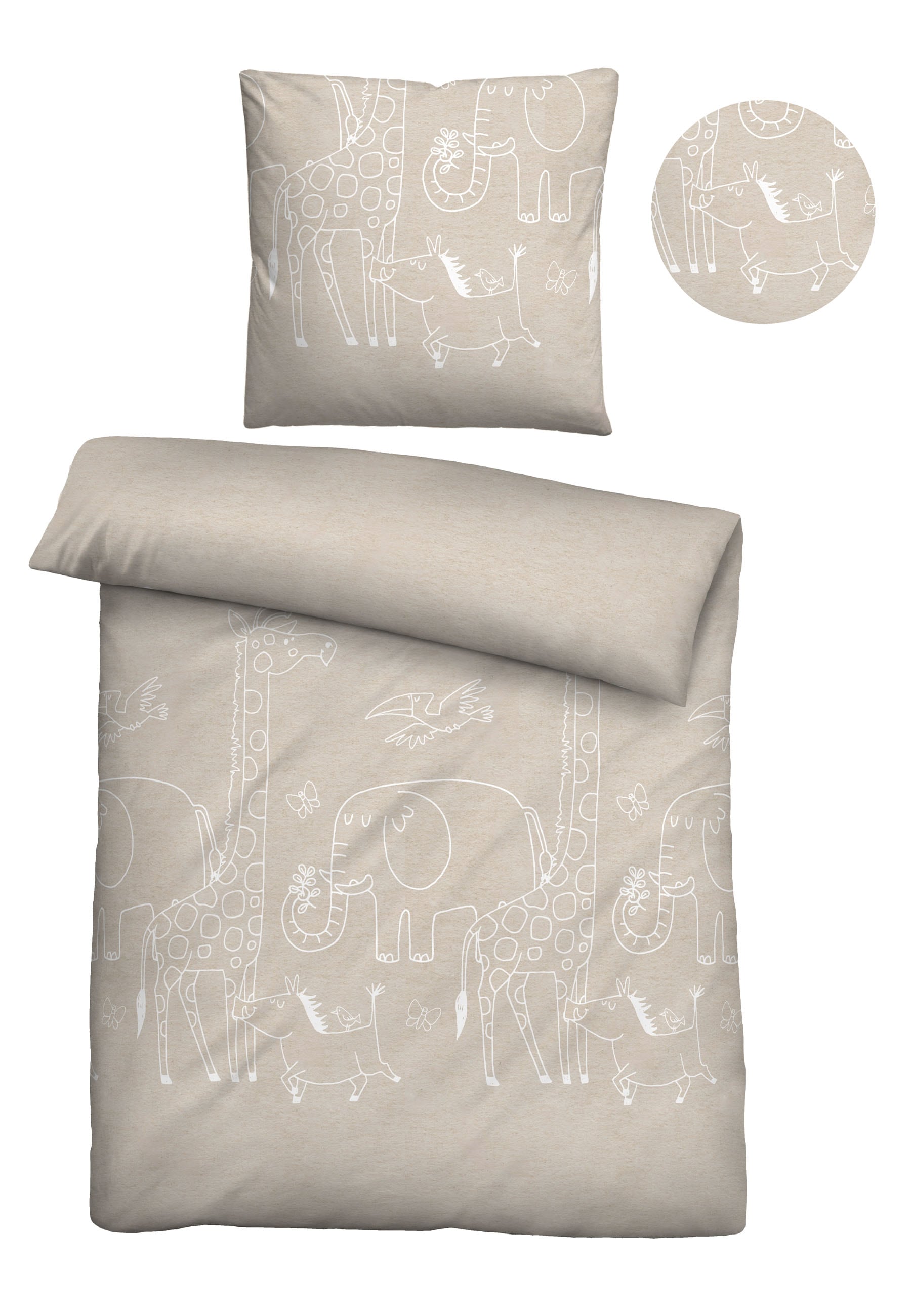 Biberna Kinderbettwäsche "0840520 Safari, Tiere Afrika" 2 Stk. kuschelig warm, samtweich, Melange, 100% Baumwolle, made in Germany