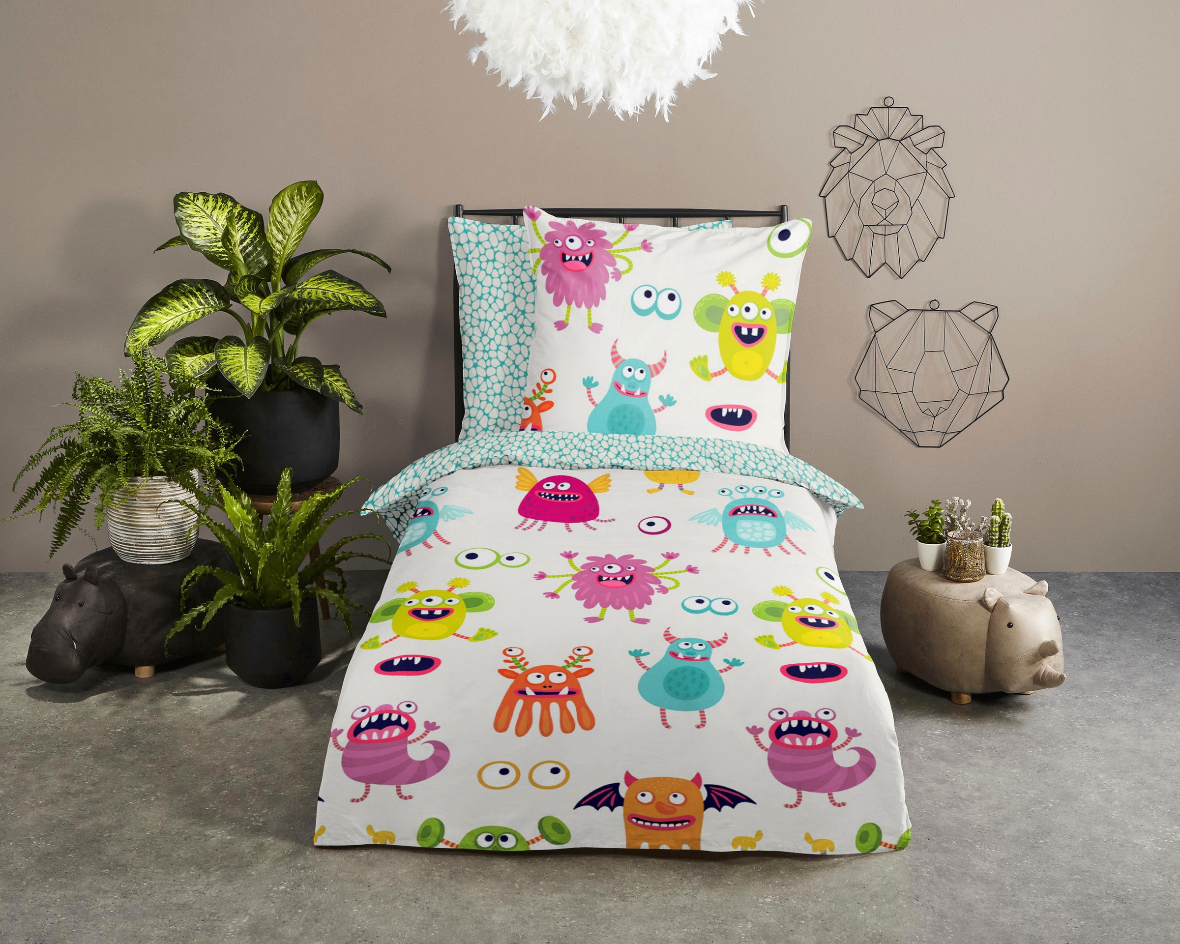 good morning Kinderbettwäsche »Booh«, 100% Baumwolle, 100x135, Reißverschluss, Wendeoptik, Baby, Monster