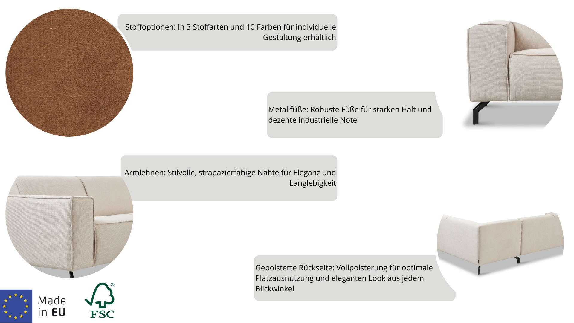 Thumbnail - PLACES OF STYLE Ecksofa "Lorcan, Breite 275 cm, weiches Sitzgefühl" mit schwarzen Metallfüßen, Lederoptik und in weichem...