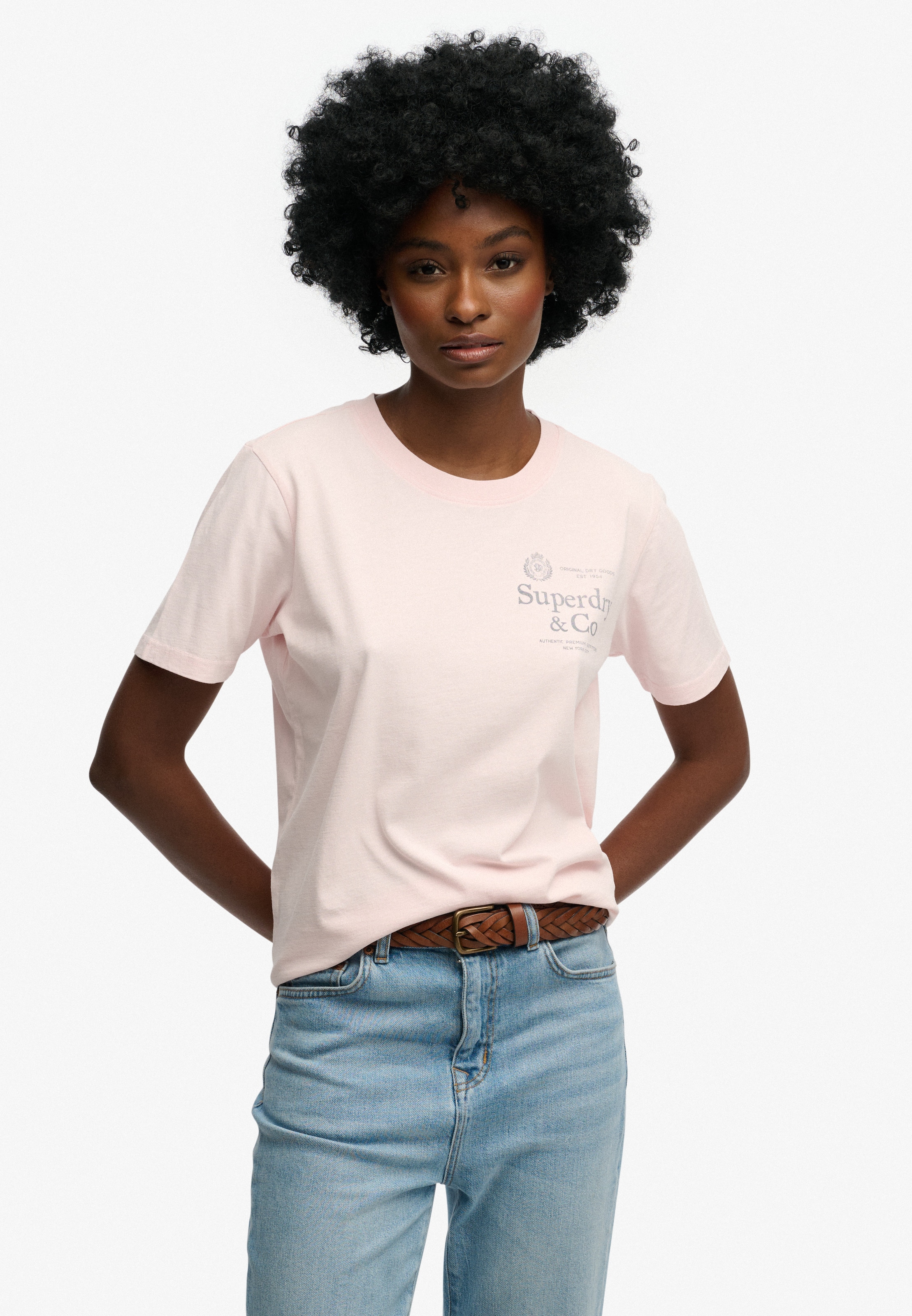 Superdry Print-Shirt "LUXE CASUAL RLXD TEE" aus Baumwolle und Single Jersey, Relaxed Fit, mit Rundhalsausschnitt