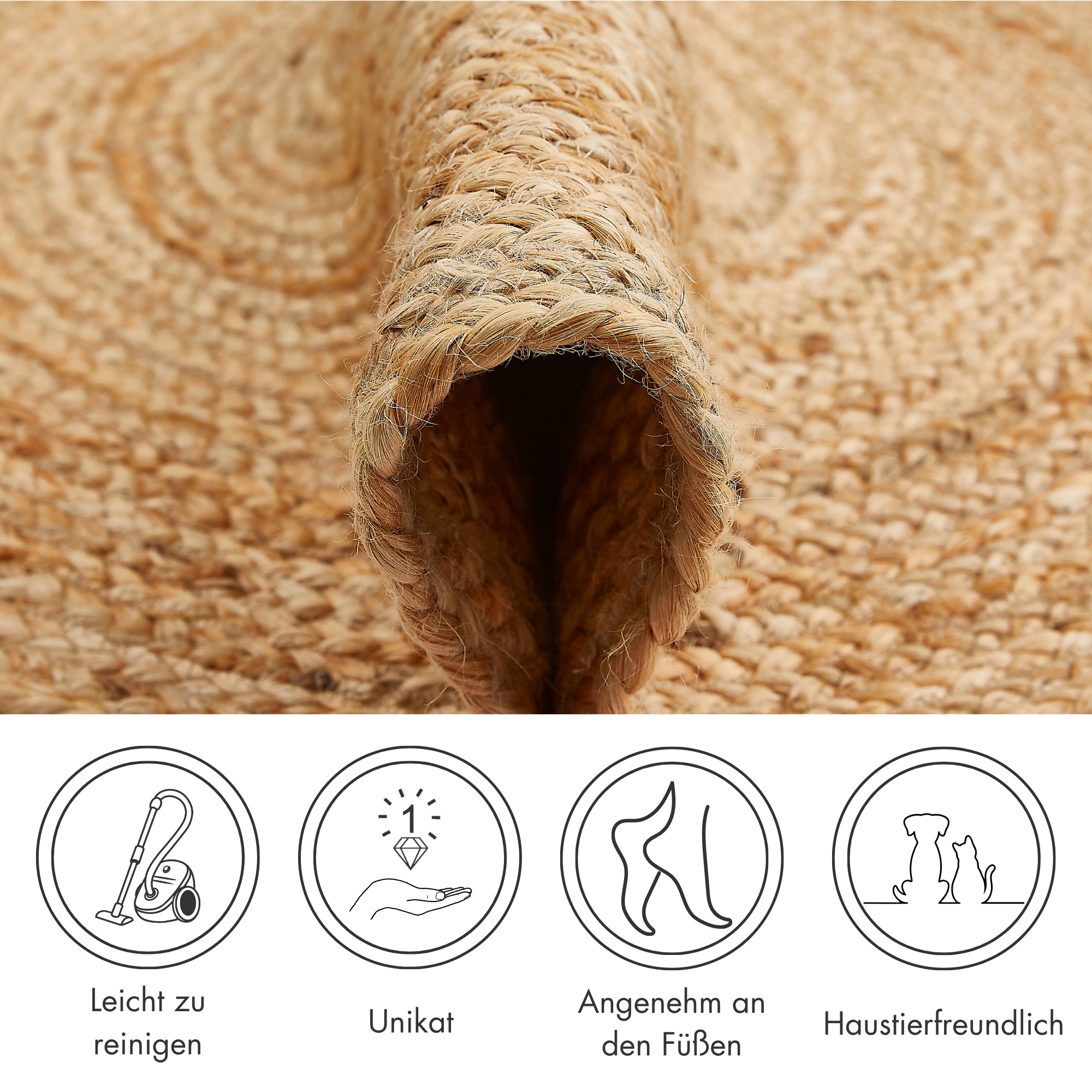 LUXOR living Teppich »Mamda 2, Juteteppich« rund 6 mm Höhe Flachgewebe, handgeflochten, Flecht Design, Naturfaser, Boho-Style