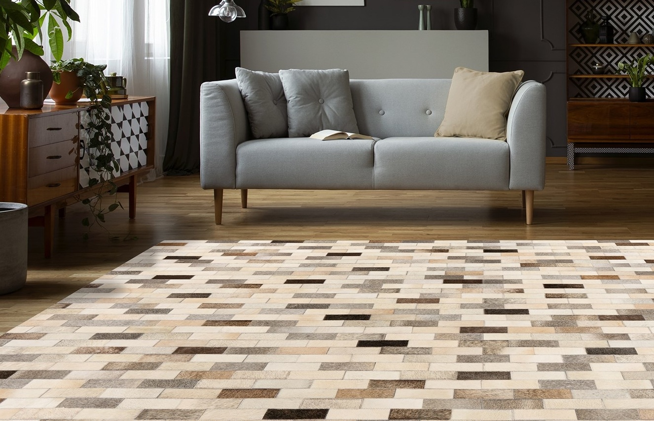 Lederteppich KAYOOM, B:120cm H:8mm L:170cm, grau, Rindsleder, Teppiche, "Ravi 100"