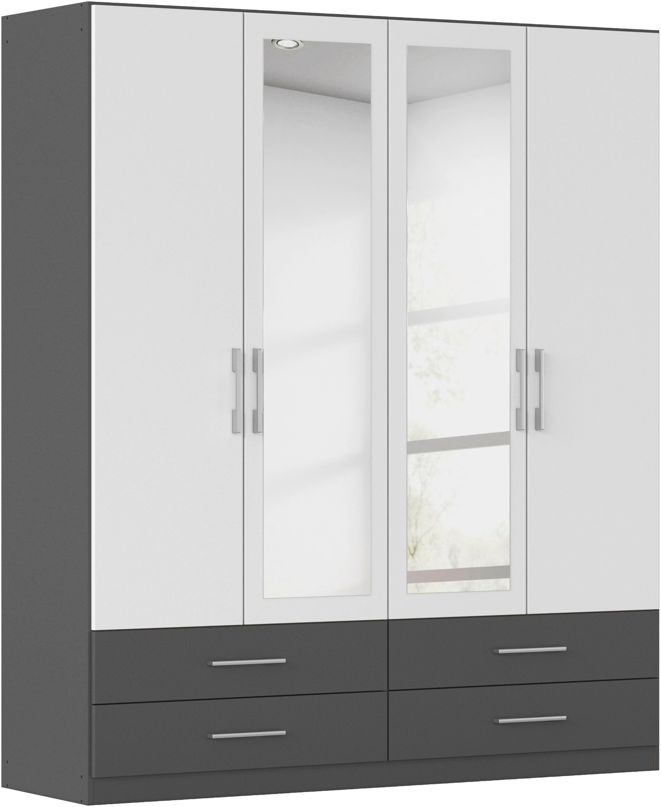 rauch Kleiderschrank "Schrank Garderobenschrank Mehrzweckschrank Schlafzimmer HERSBRUCK" 3 verschiedene Ausstattungen BASIC/CLASSIC/PREMIUM (inkl. SOFT-CLOSE), mit großzügigen Schubladen sowie Spiegeltüren MADE IN GERMANY